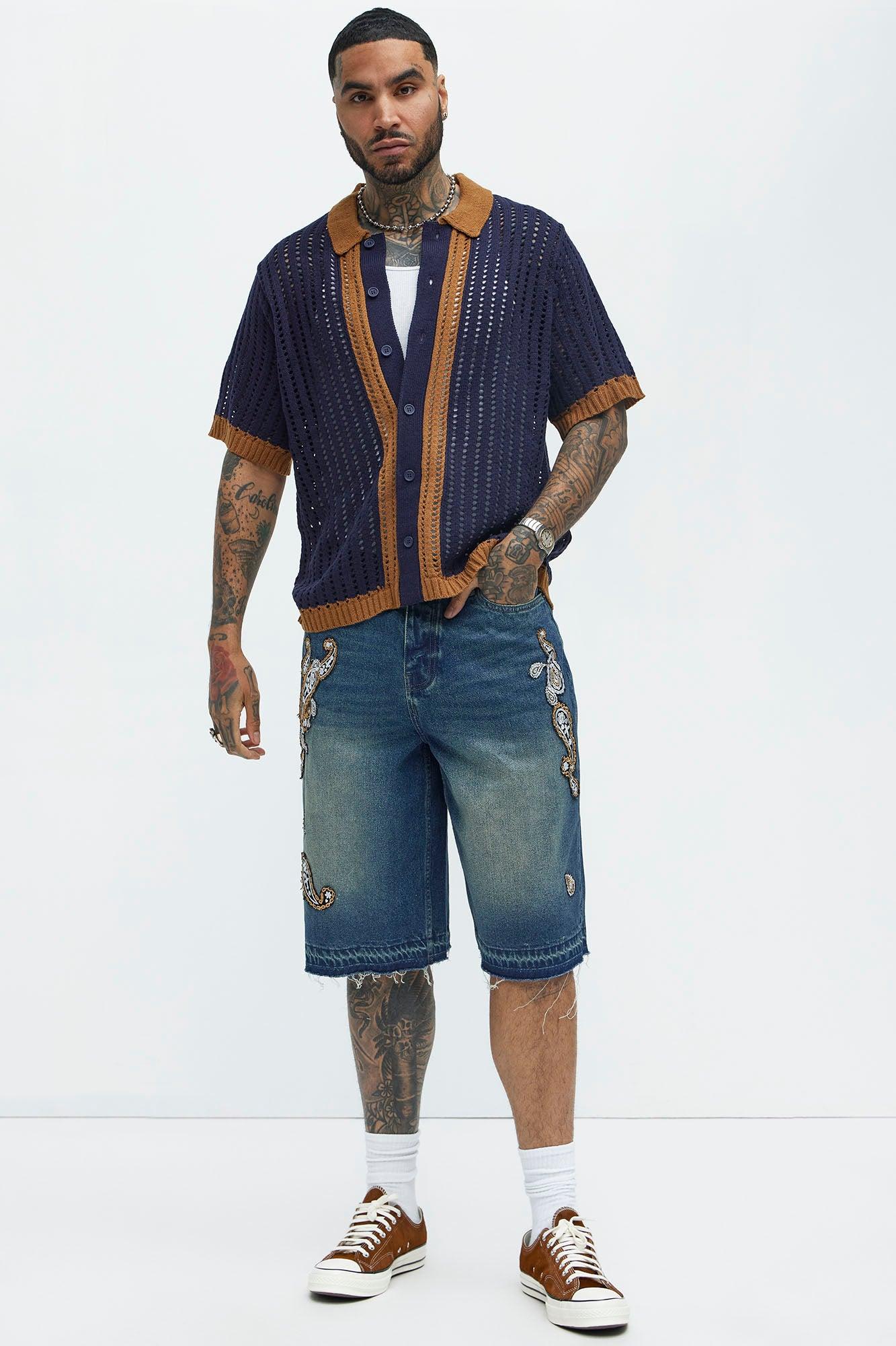 Hilltop Paisley Relaxed Denim Short - Medium Blue Wash Product Image