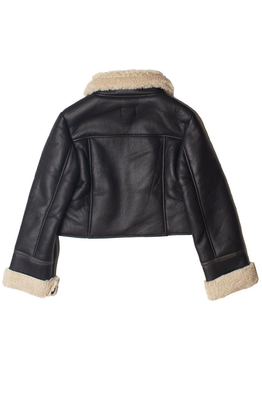 Faux Fur Lined Pleather Bomber Jacket Product Image