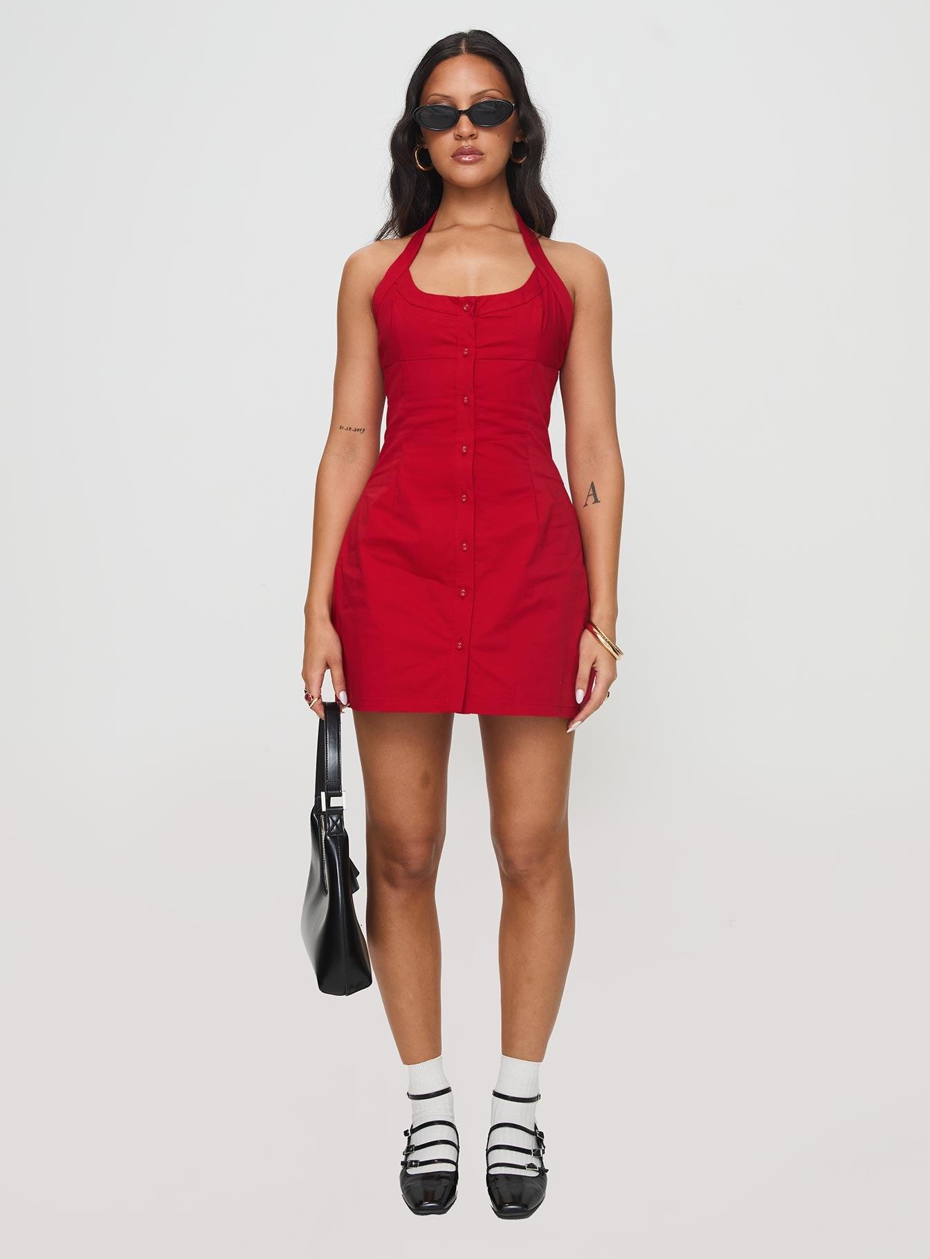 Mallorie Halter Mini Dress Red Product Image