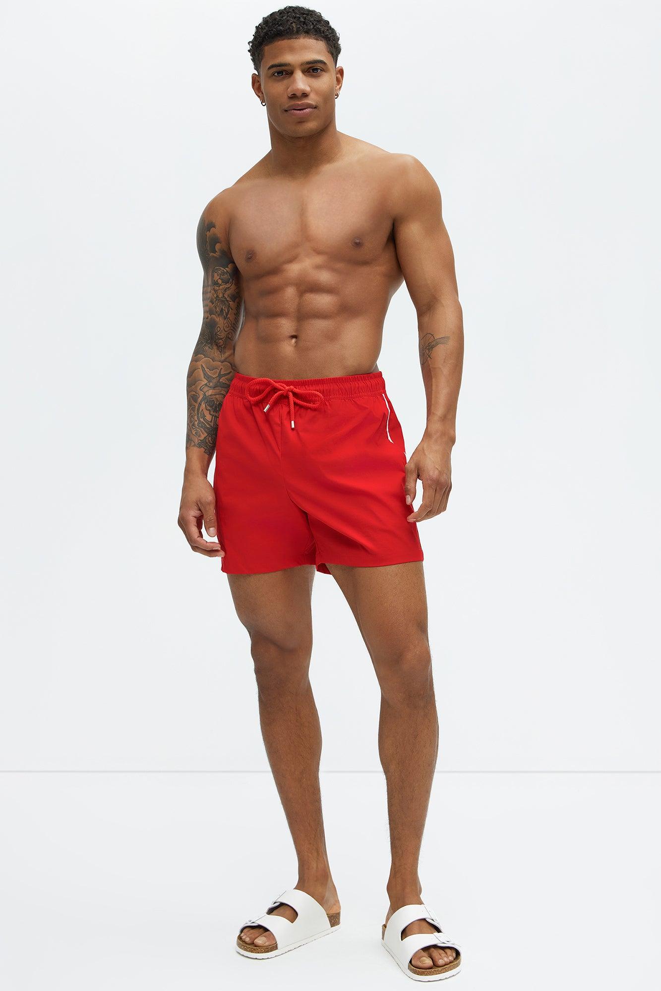 Side Taping Swim Mid Trunk - Red Product Image