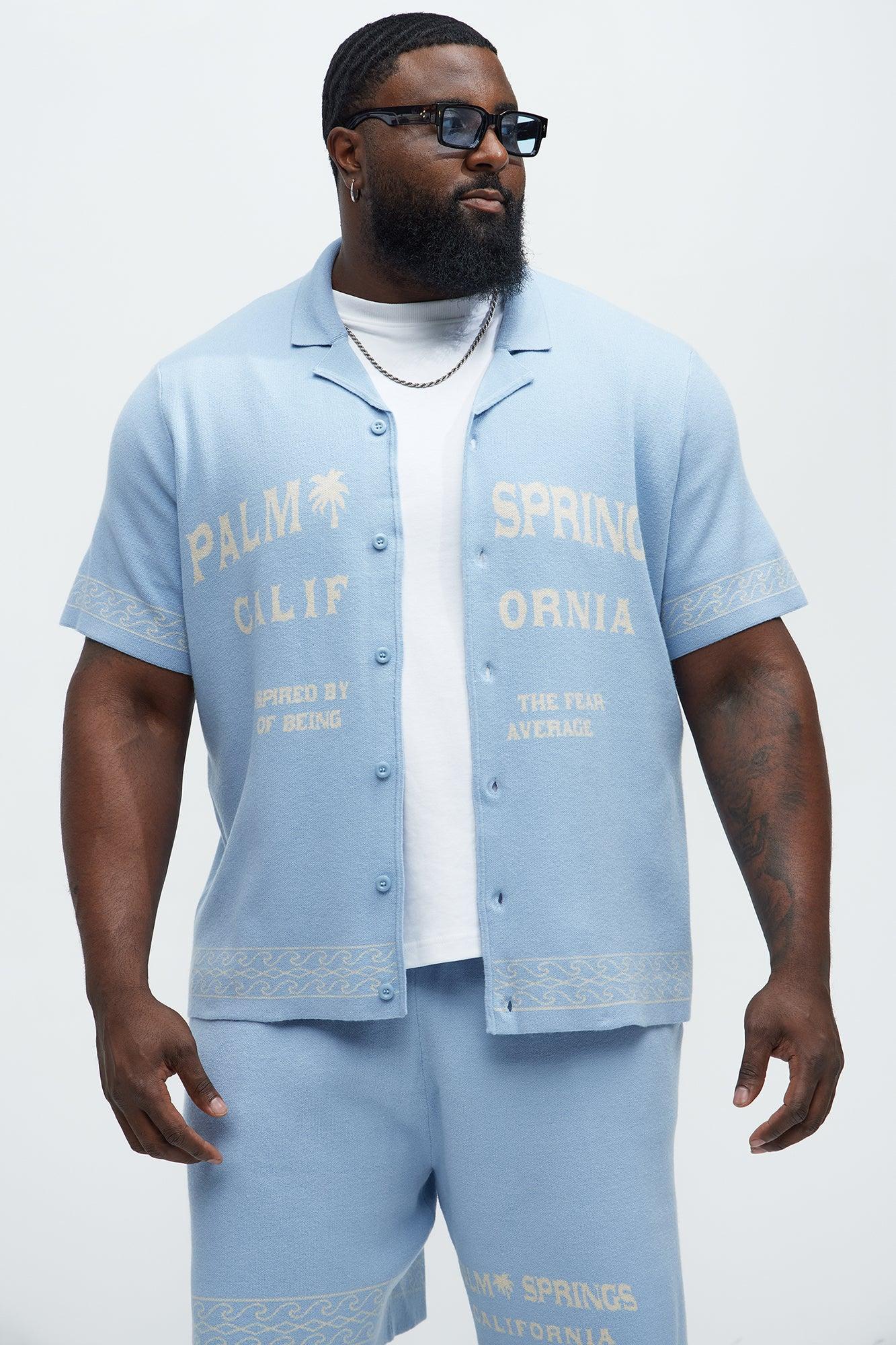 Palm Springs Short Sleeve Knitted Cuban Shirt - Blue/combo Product Image