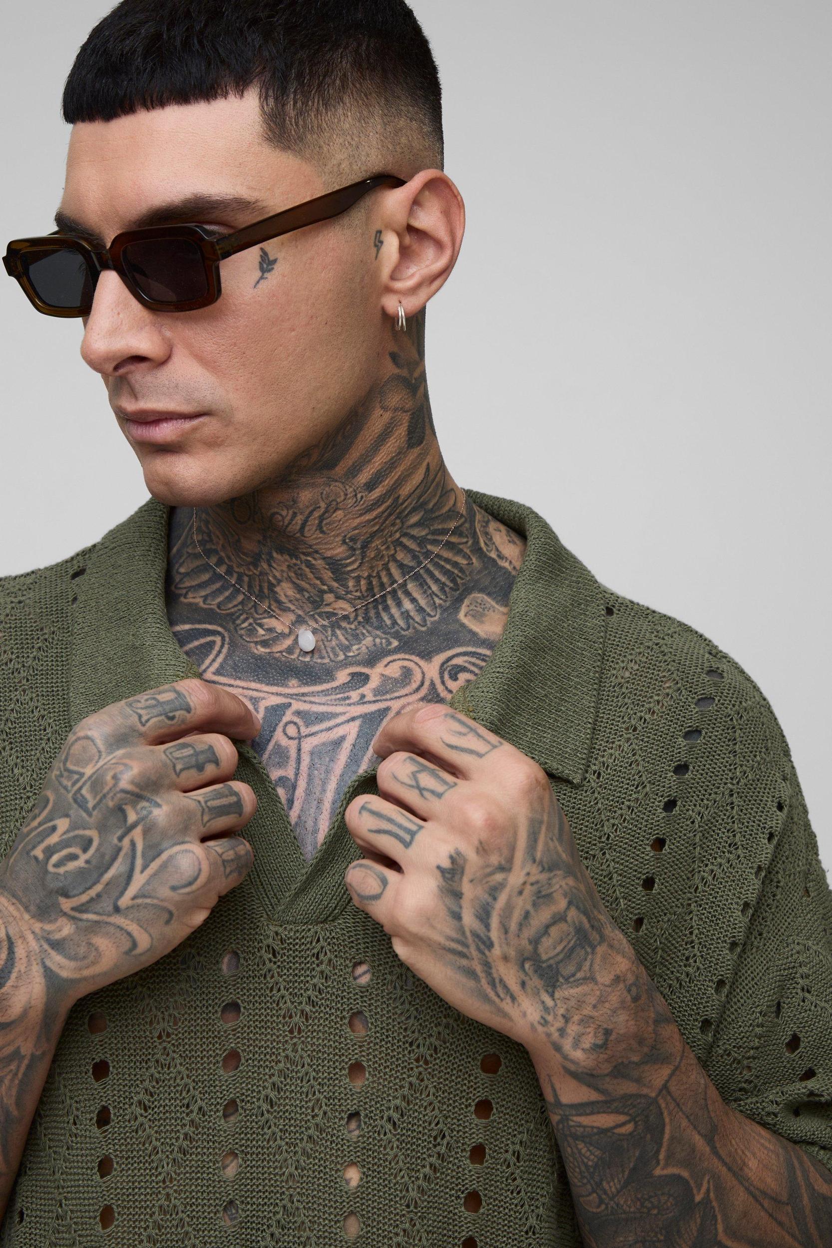 Tall Boxy Oversized Stripe Open Knit Polo | boohooMAN USA Product Image