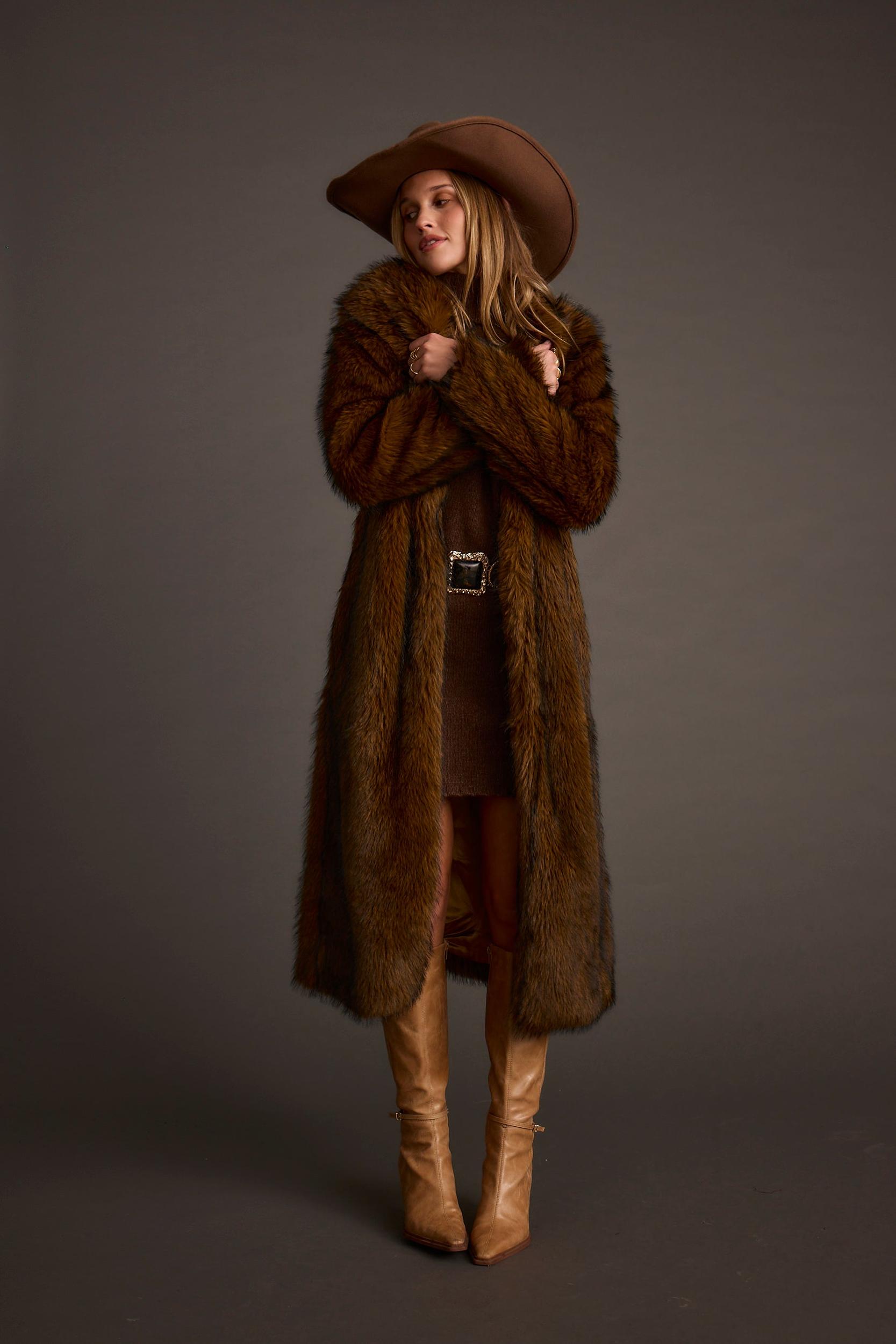 Manhattan Brown Faux Fur Coat Product Image