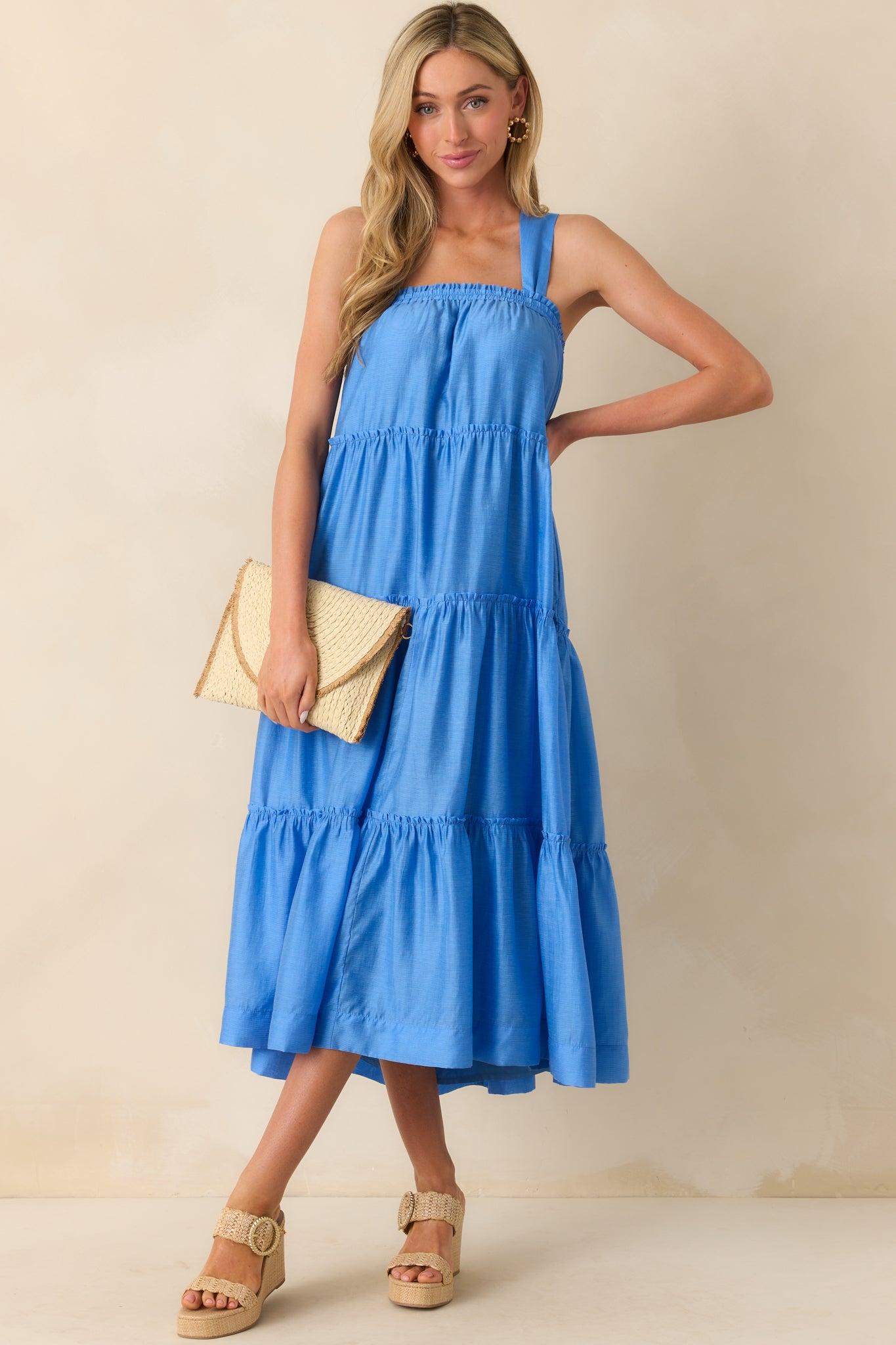 MINKPINK Blue Cotton Emily Strappy Midi Dress Product Image