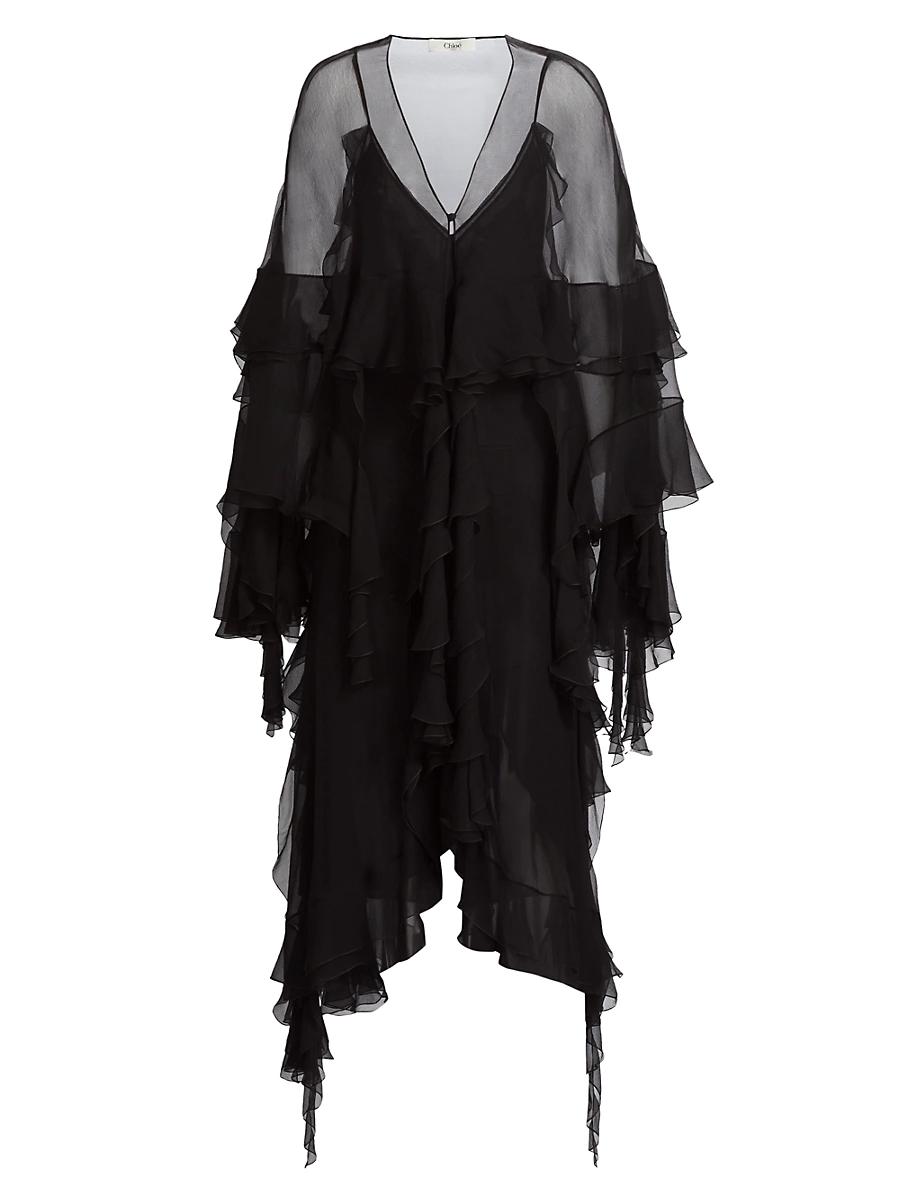 Womens Ruffled Silk Chiffon Maxi Dress Product Image