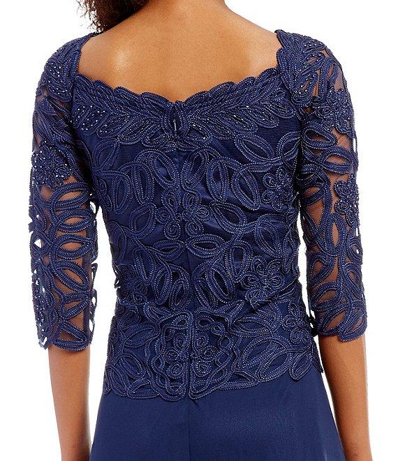 Soulmates Embroidered Floral Lace Bodice 3/4 Sleeve Square Neck Gown Product Image