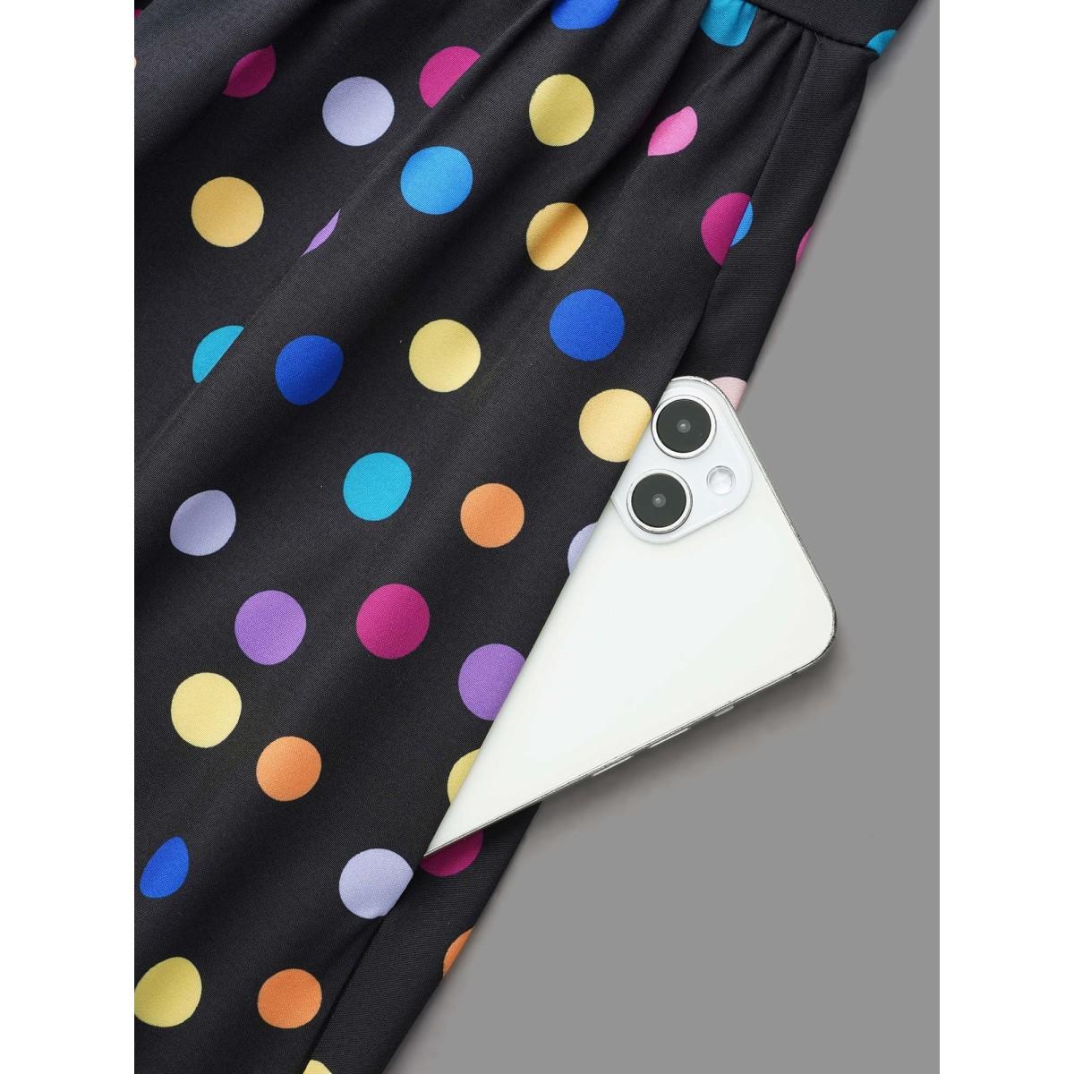 Plus Size Multi-Color Polka Dot Stretchy-Waist Dress Black Women Elegant Non V-neck Long Sleeve Curvy BloomChic 14-16/1X Product Image