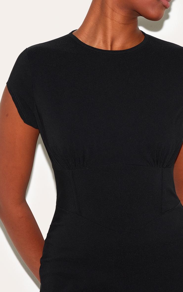 Black Stretch Woven Corset Detail Cap Sleeve Flared Jumpsuit Product Image