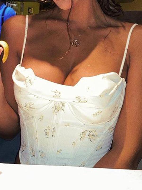 Ditsy Floral Print Stacked Neck Corset Top Product Image