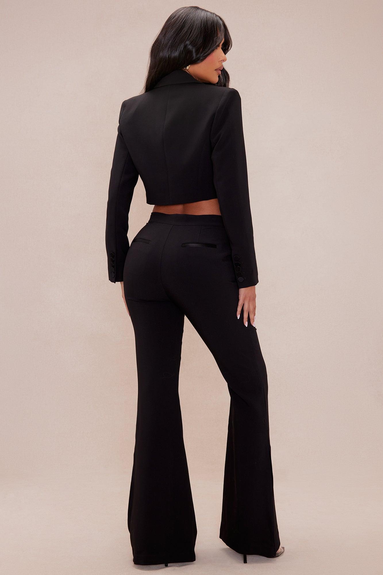 Daisy Cropped Blazer Suit Set - Black Product Image