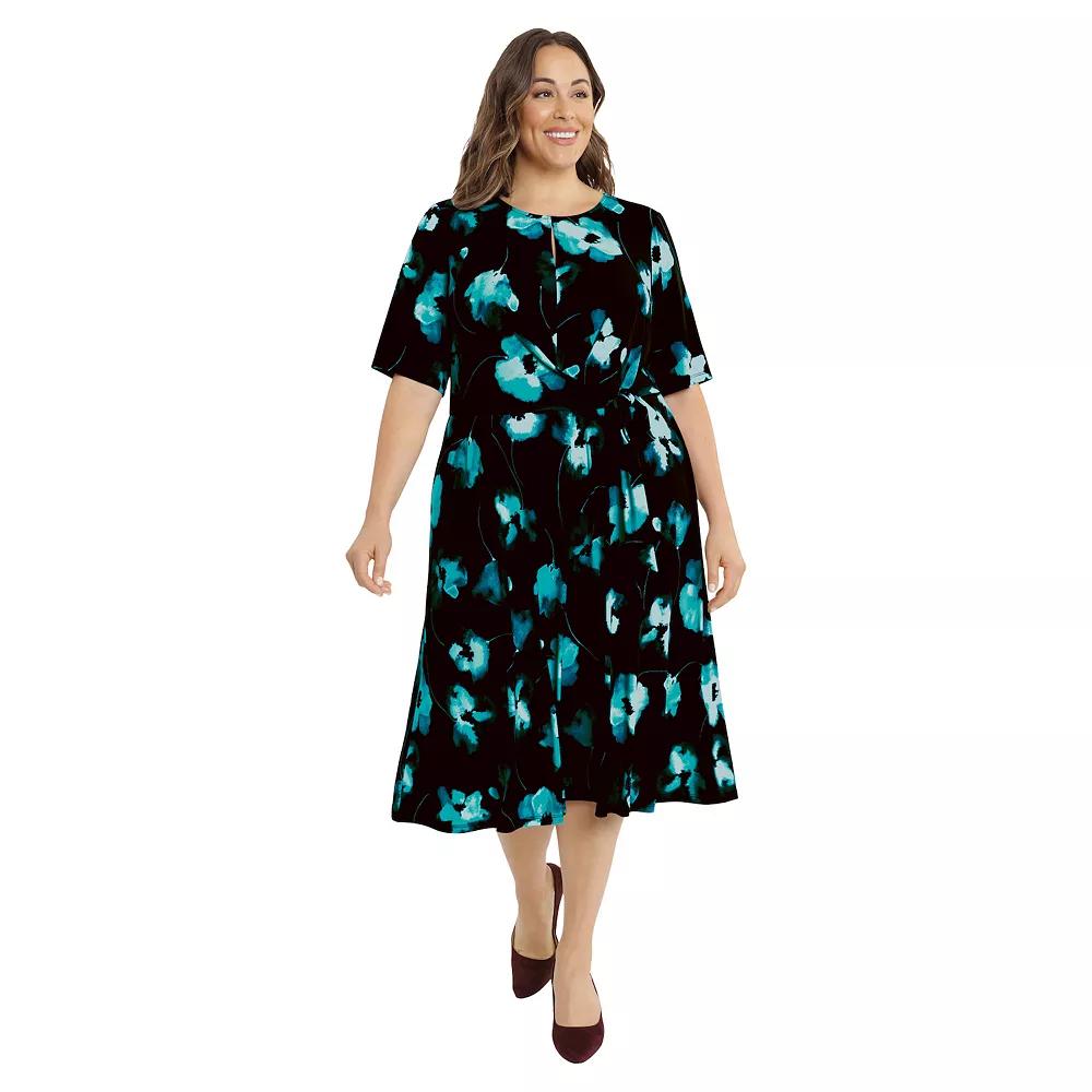 Plus Size London Times Keyhole Elbow Sleeve Midi Dress, Womens Product Image
