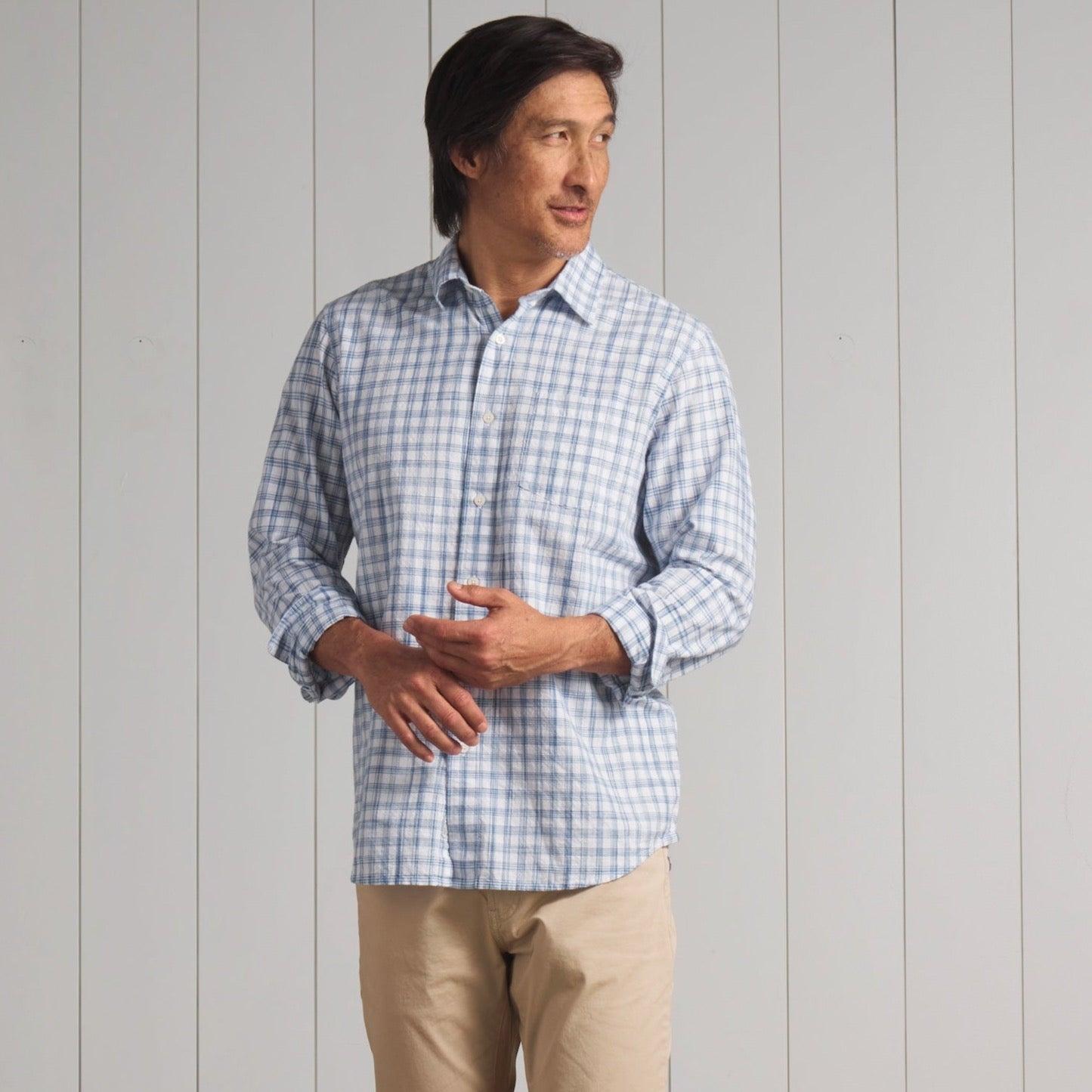Space Dyed Gingham Shirt - Sky Blue Product Image