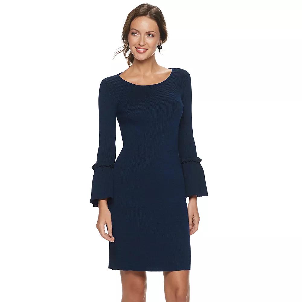 Women's Nina Leonard Bell Sleeve Ribbed Sweater Dress, Size: XL, Blue Team Product Image