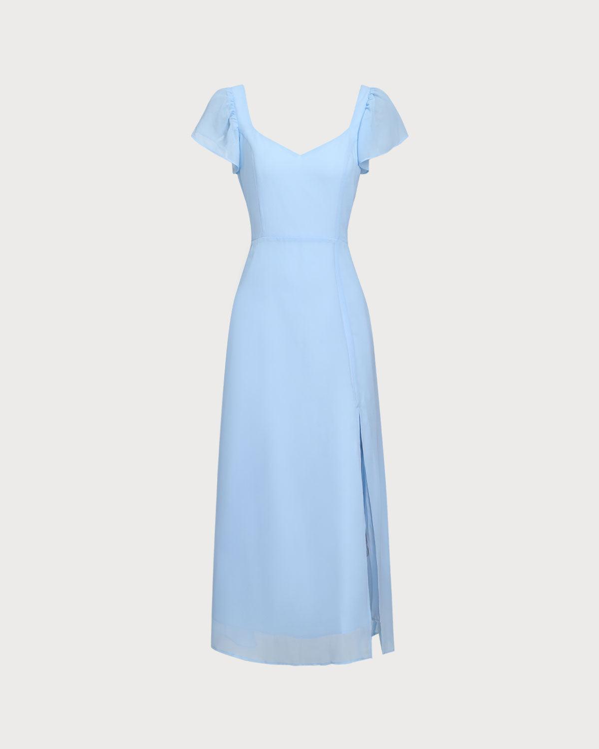 Blue Sweetheart Neck Chiffon Maxi Dress Product Image