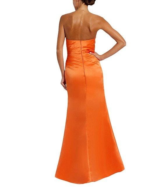 Mac Duggal Strapless Ruched Satin Sheath Gown Product Image