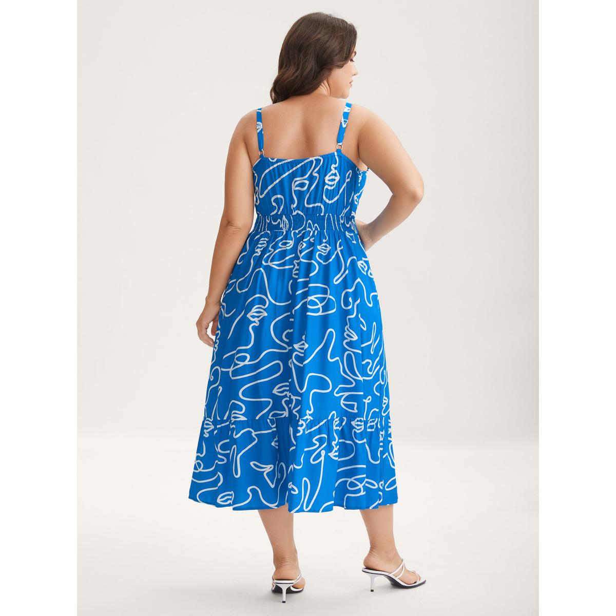 Plus Size Abstract Line Print Adjustable Midi Dress Mediumblue Women Non Sleeveless Curvy BloomChic 30/6X Product Image