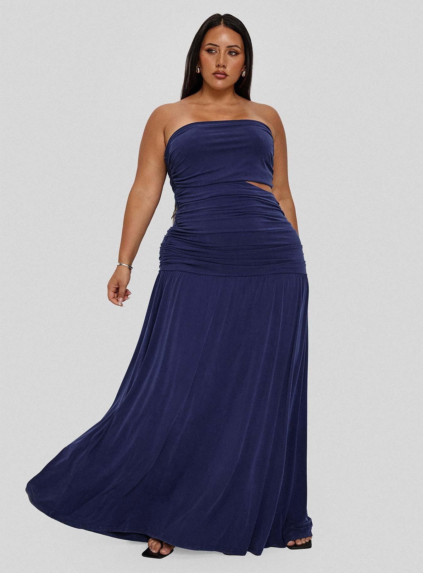 Grandeur Strapless Maxi Dress Navy Curve Product Image