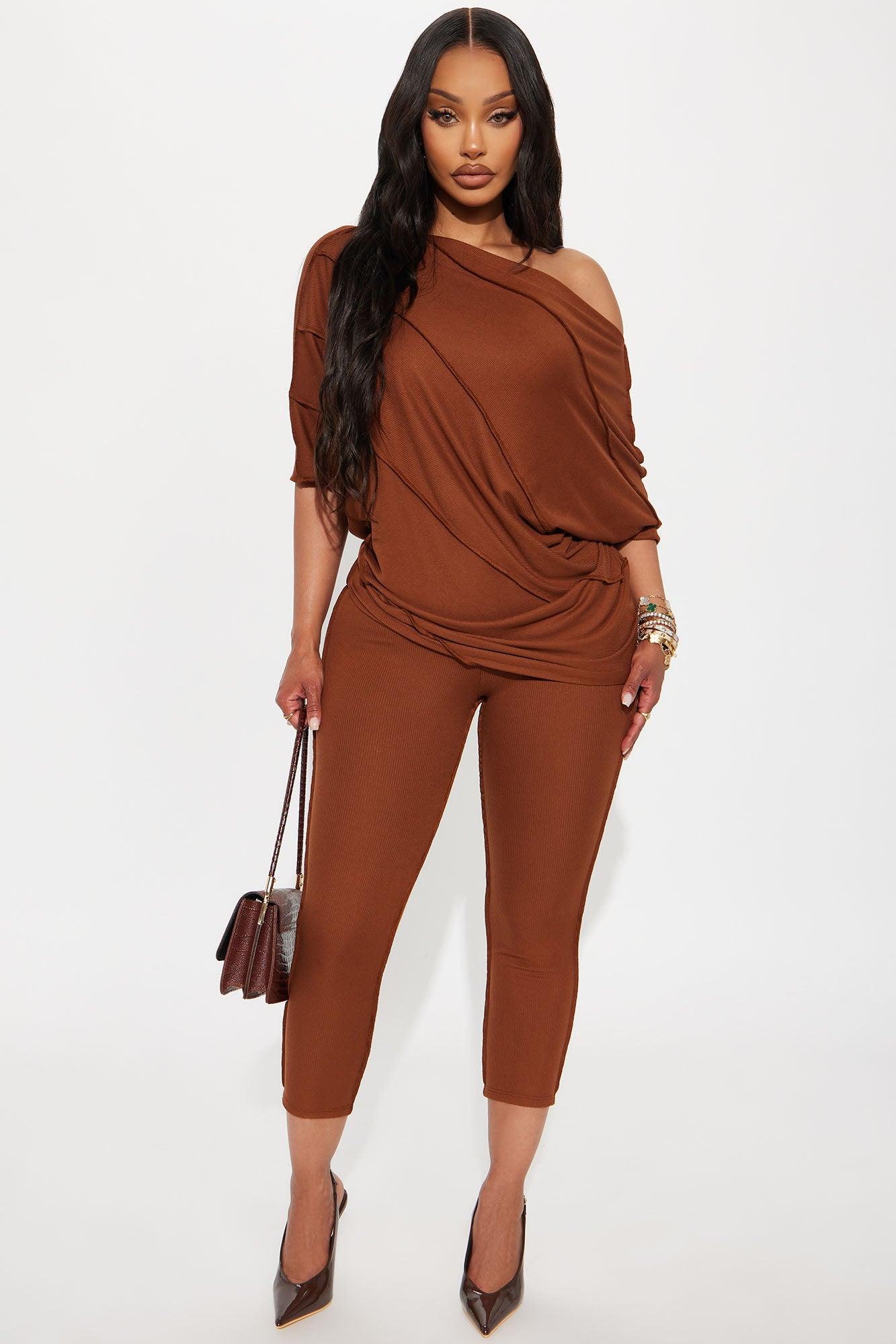Becca Off Shoulder Ribbed Pant Set - Burgundy Female Product Image