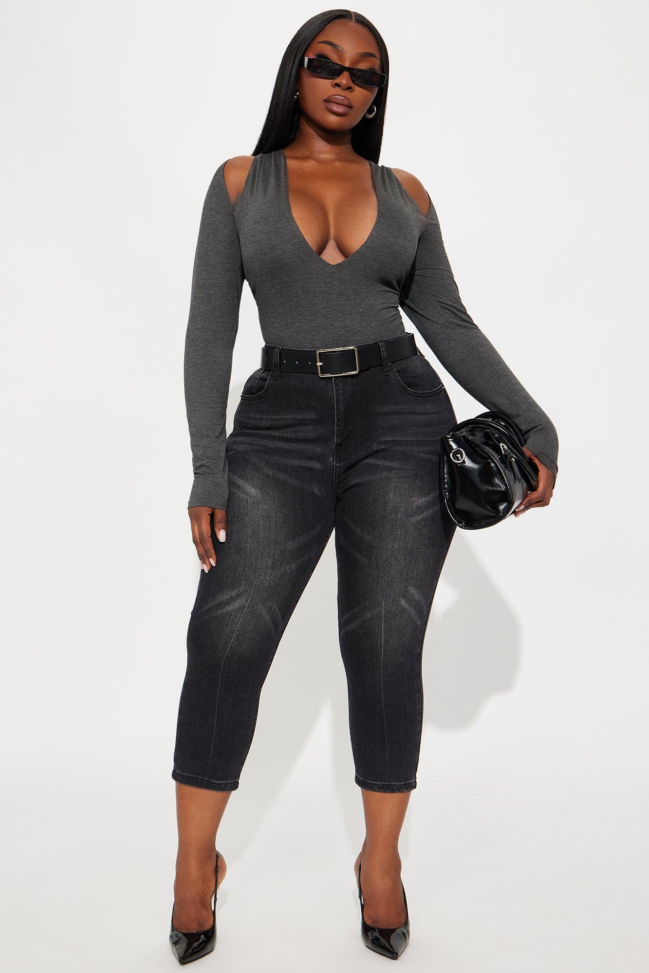 Crysta Long Sleeve Cut Out Bodysuit - Charcoal Female Product Image