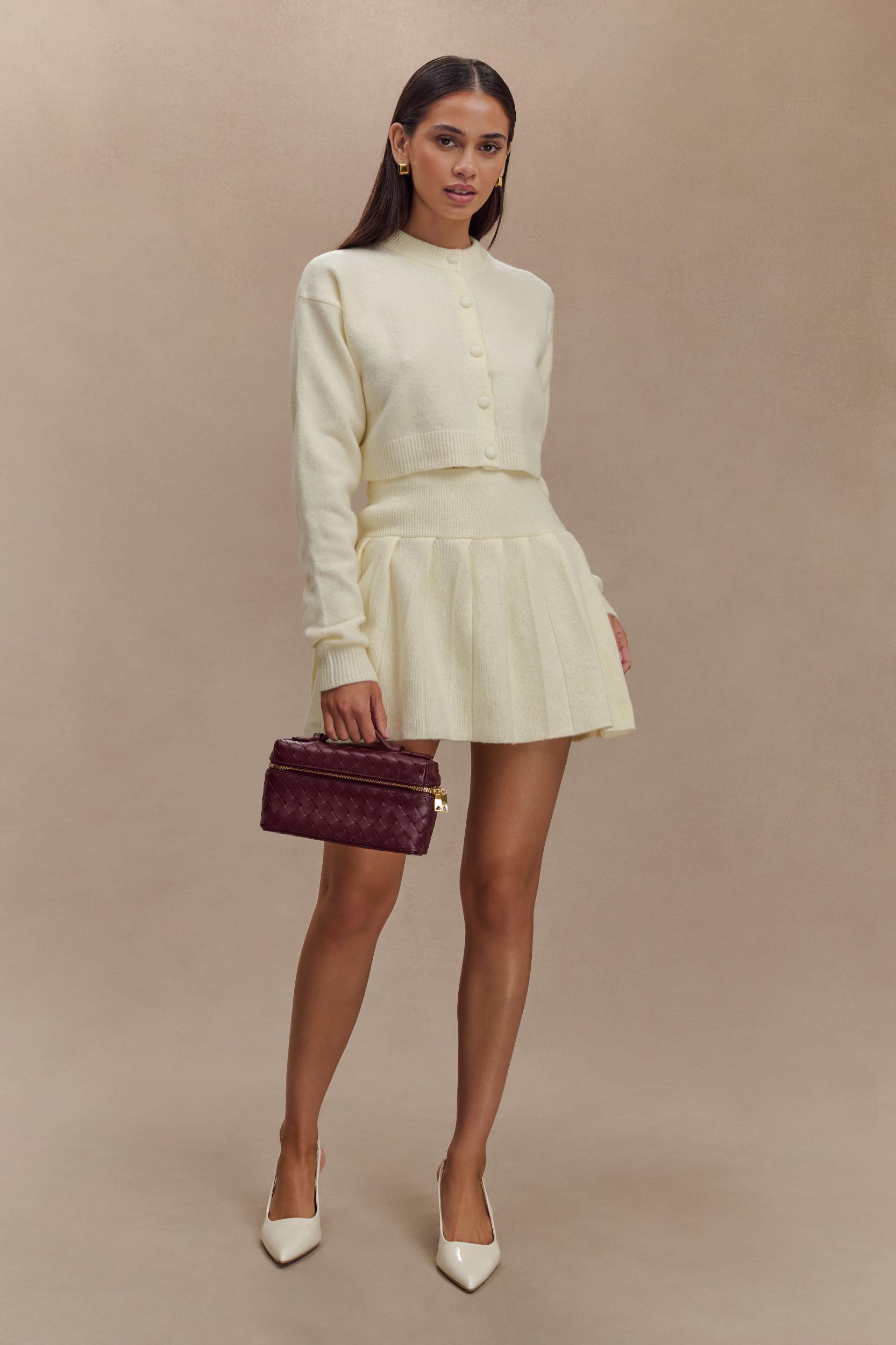 Dionne Pleated Knit Mini Skirt - Ivory Marle Product Image