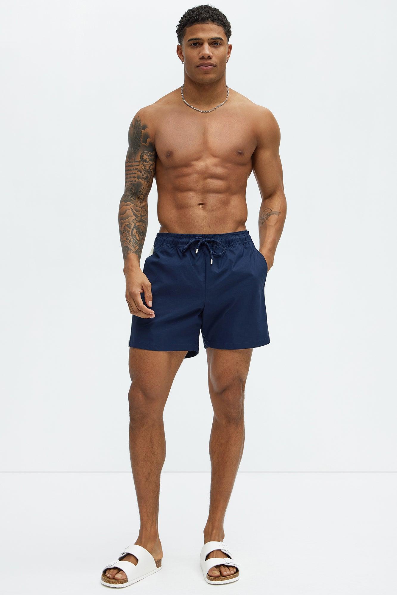 Contrast On The Side Swim Mid Trunk - Navy/combo Product Image
