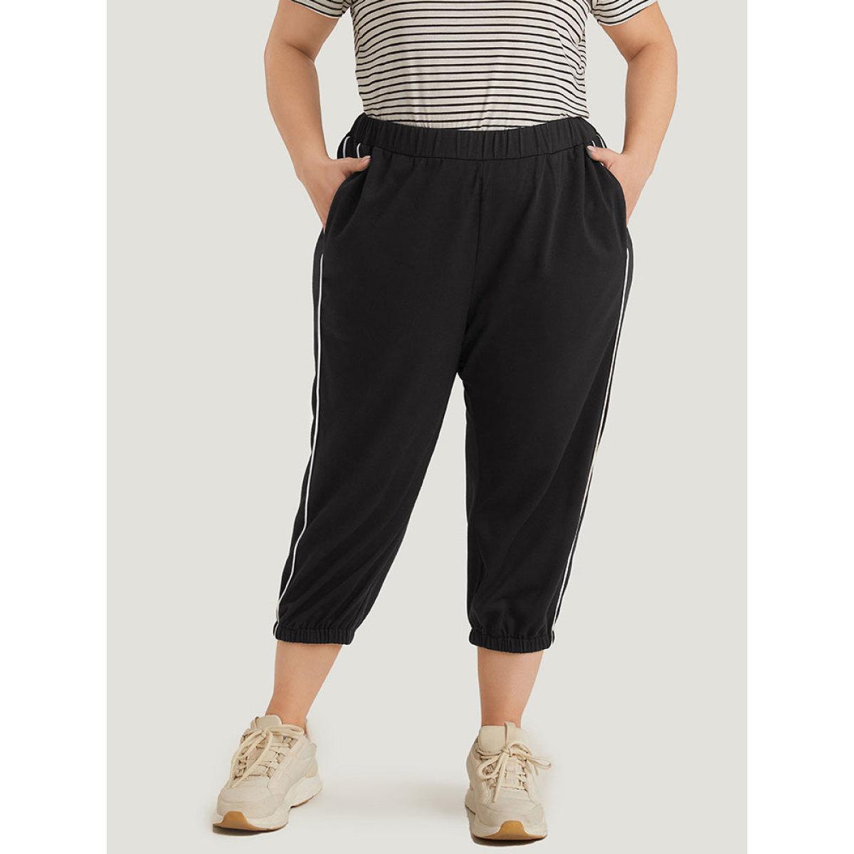 Two Tone Seam Detail Pocket Sweatpants DarkGray Plus Size Women Casual Dailywear Contrast 26/4X Bloomchic Product Image