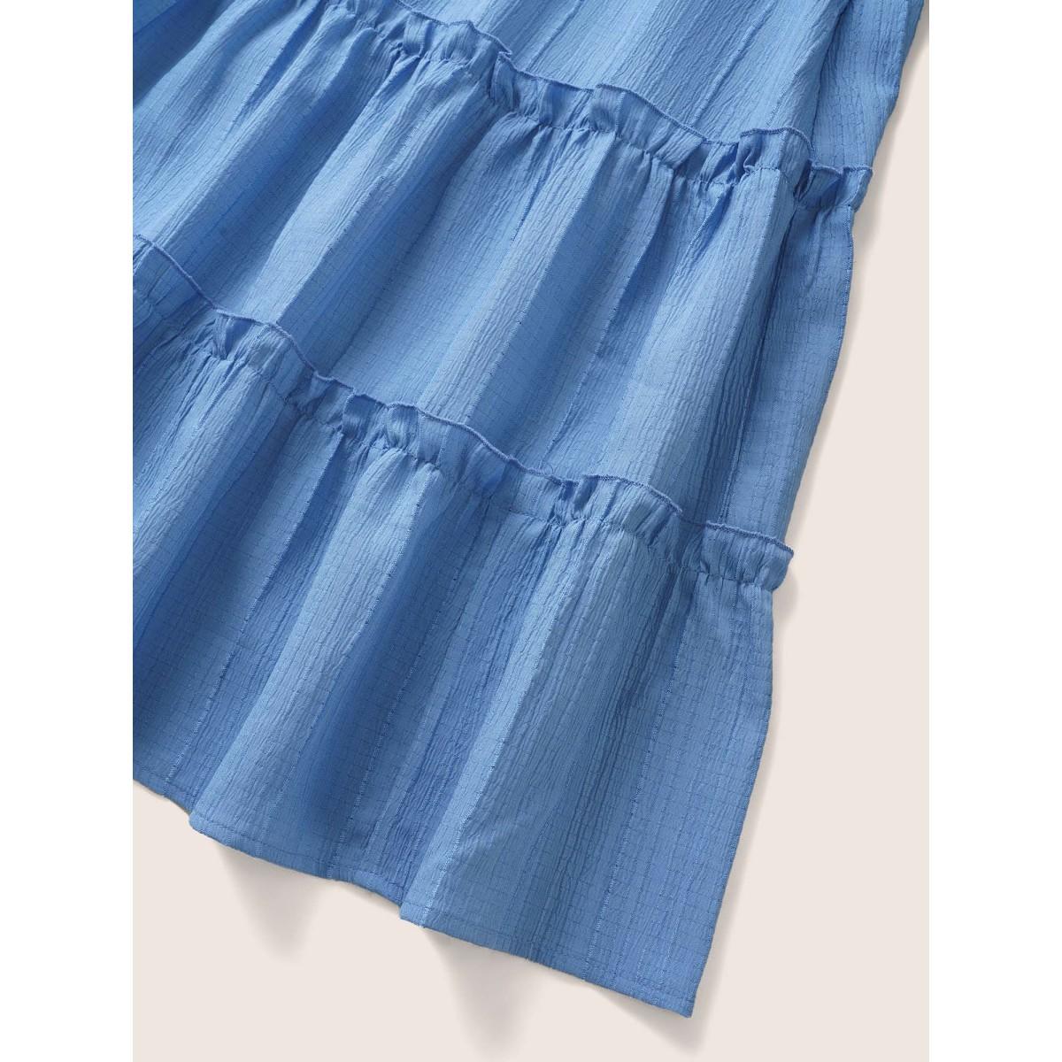 Plus Size Solid Button Detail Ruffle Layered Hem Dress LightBlue Women Casual V-neck Short sleeve Curvy Knee Dress BloomChic 22-24/3X Product Image