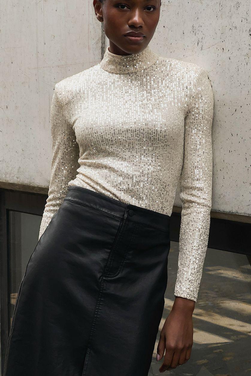 Sharp Shoulder Sequin Top Black Product Image