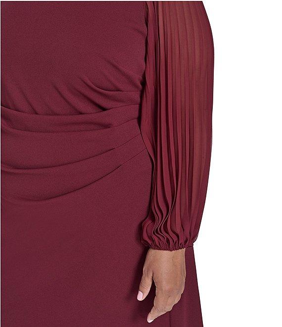Jessica Howard Plus Size Crepe Chiffon Pleated Long Sleeve Side Tuck Sheath Dress Product Image