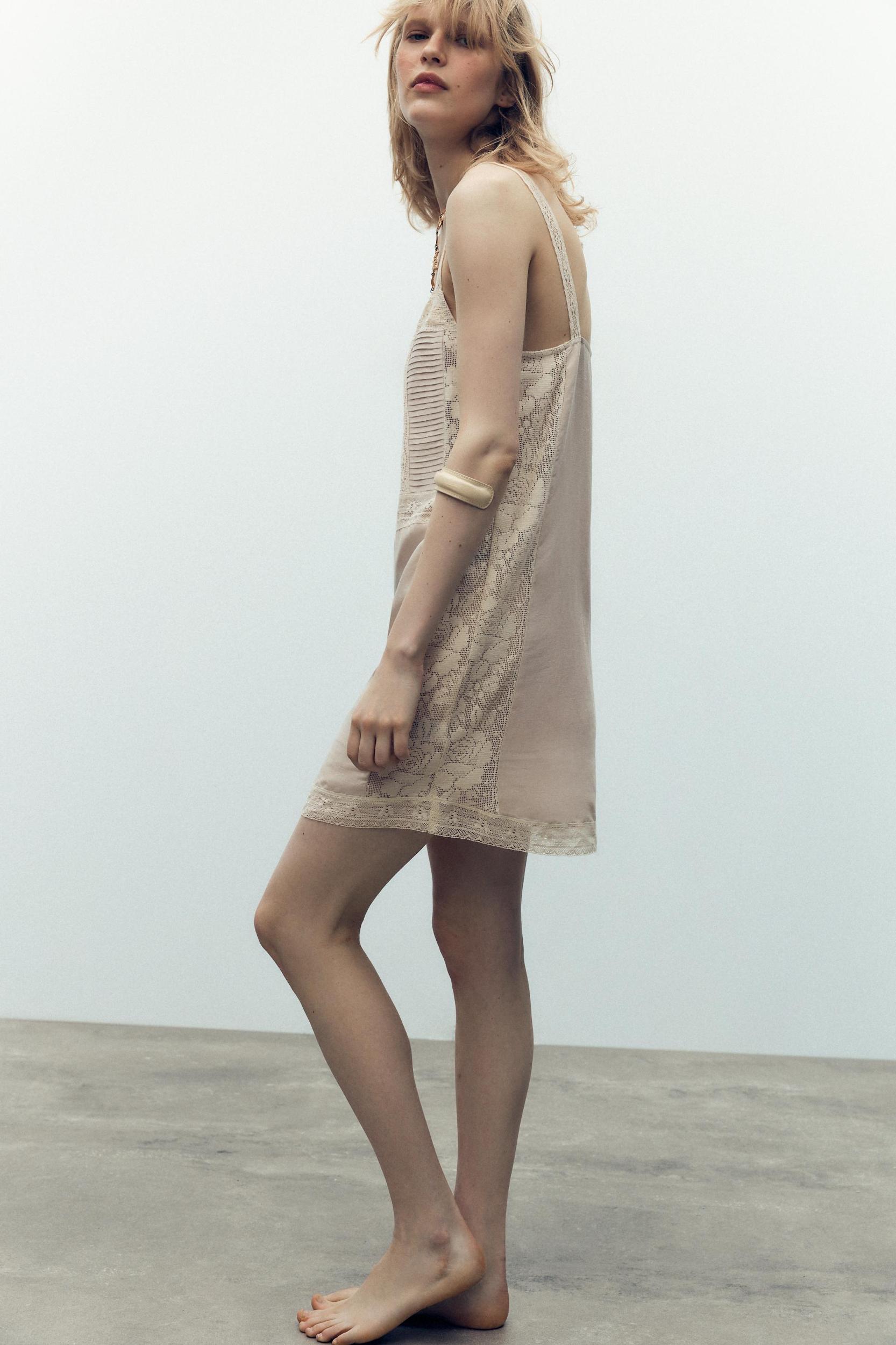 PLEATED LACE STRAP DRESS Product Image