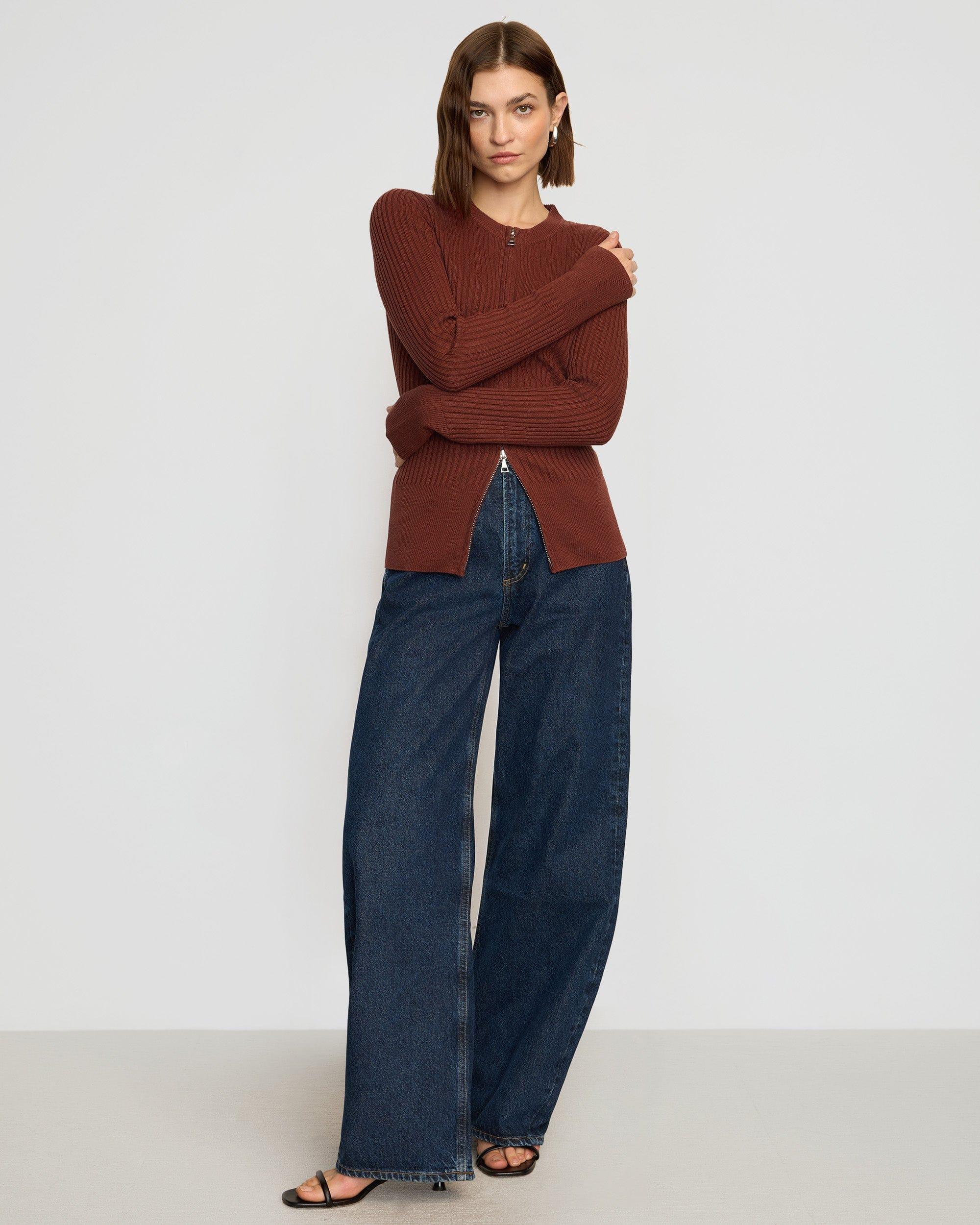 Kayla Ribbed Two-Way Zip Sweater Product Image