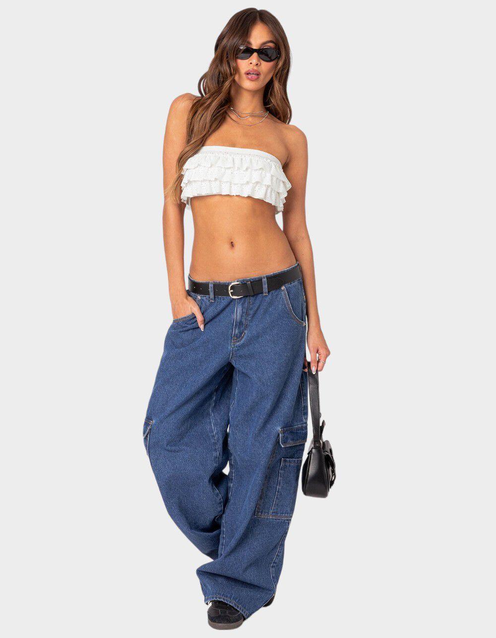 EDIKTED Super Oversized Belted Boyfriend Jeans - LIGHT BLUE Product Image
