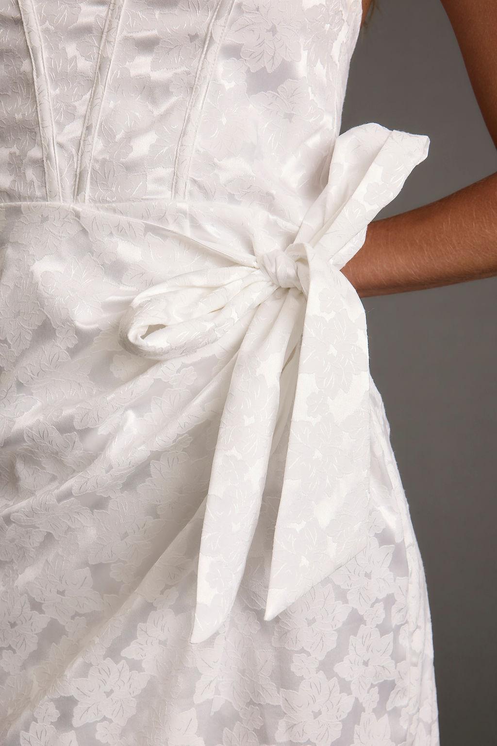 Brighton White Strapless Satin Wrap Dress Product Image