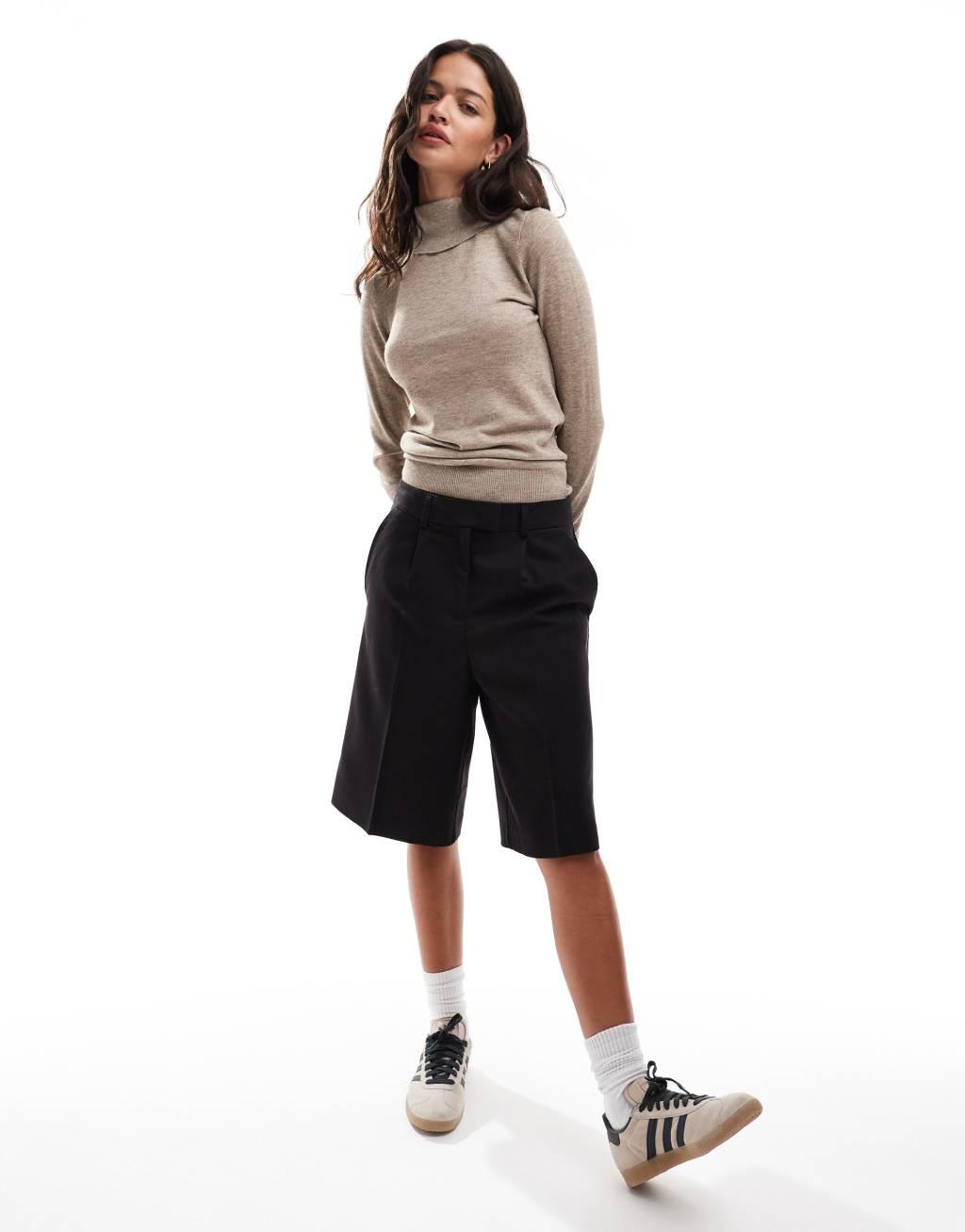 Object long sleeve roll neck knit top in desert taupe Product Image