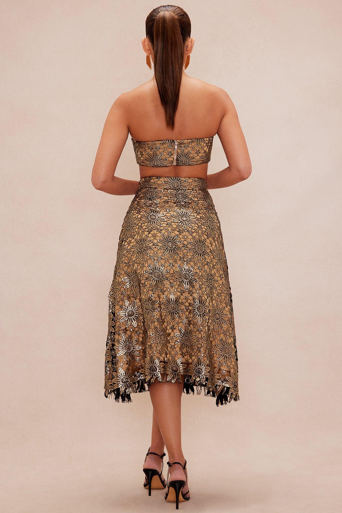 Myra Metallic Skirt Set - Gold Female Product Image