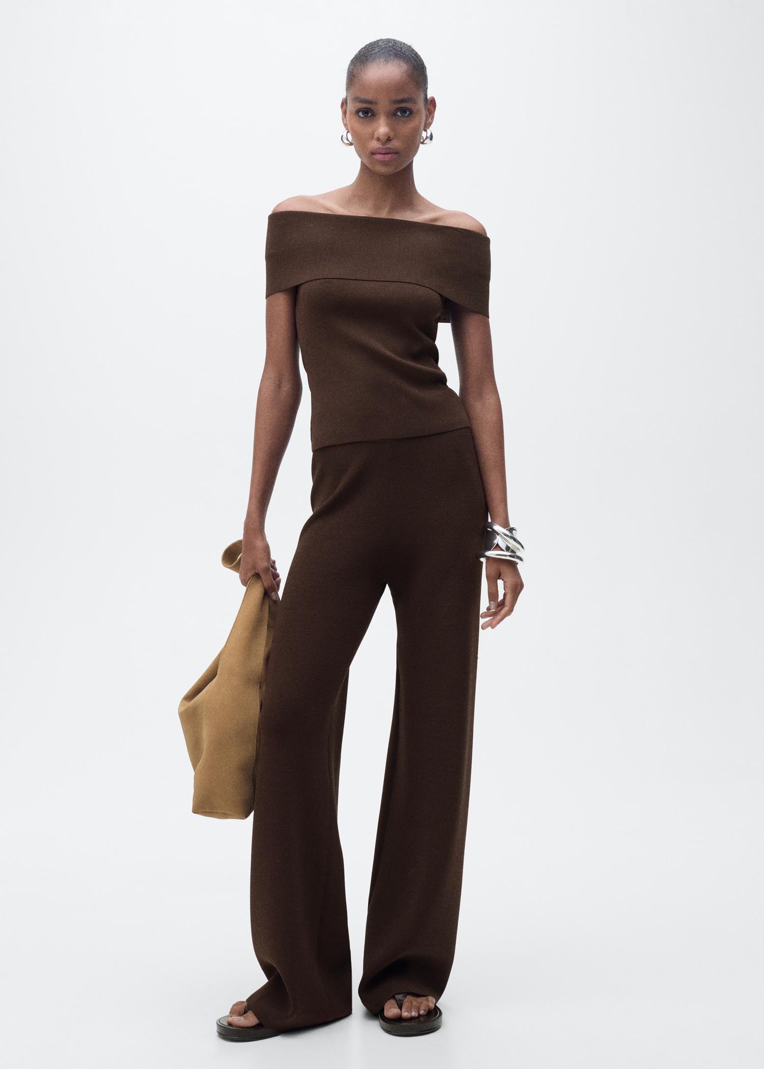 Off-the-shoulder knitted top - Women | MANGO USA Product Image