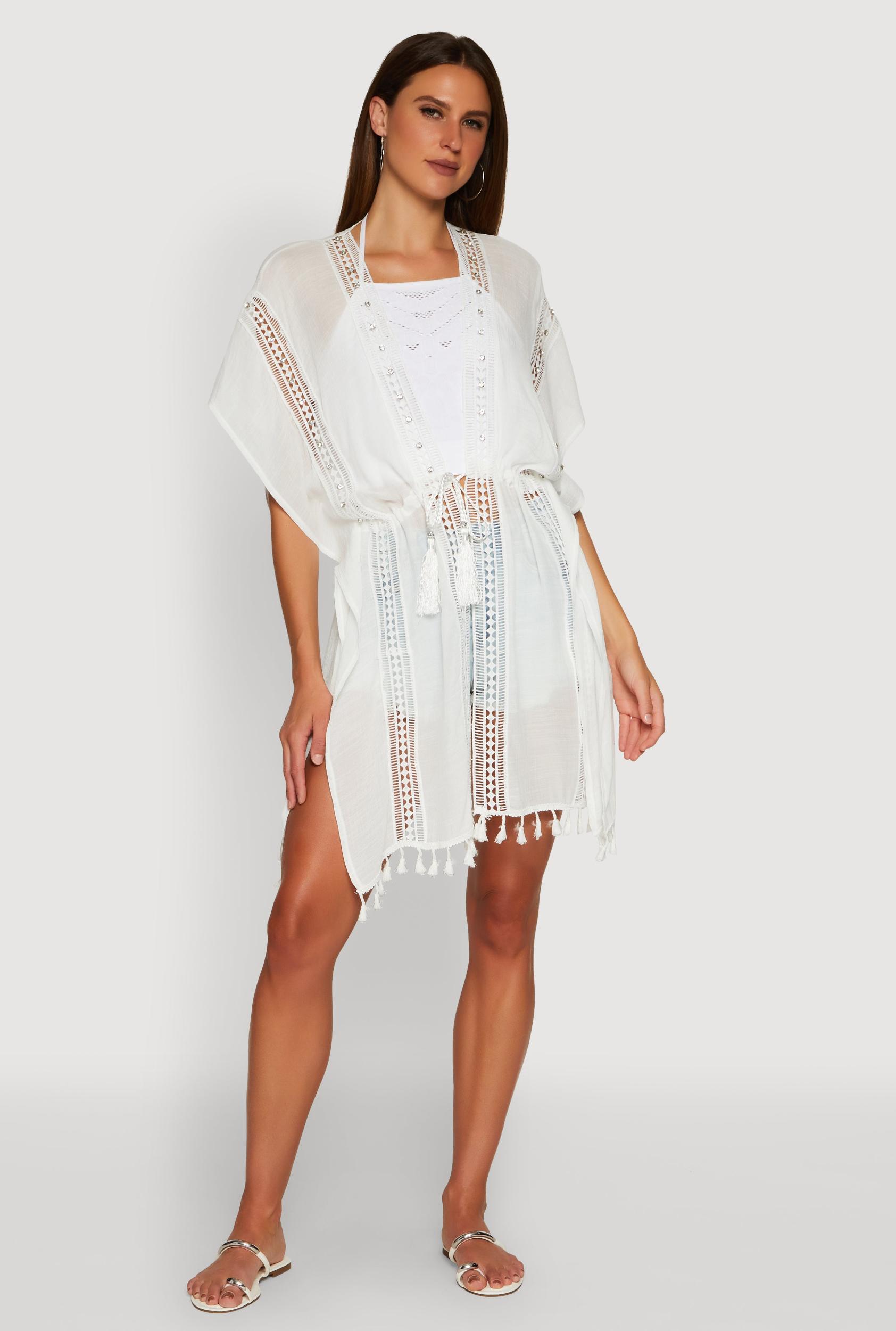Elegant Crochet Detail Cover Up with Tassels Female Product Image