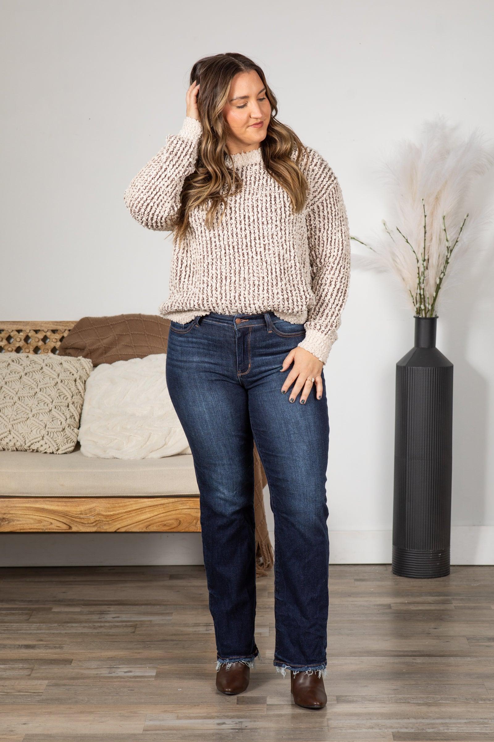 Judy Blue Dark Straight Leg Fray Hem Jeans Product Image