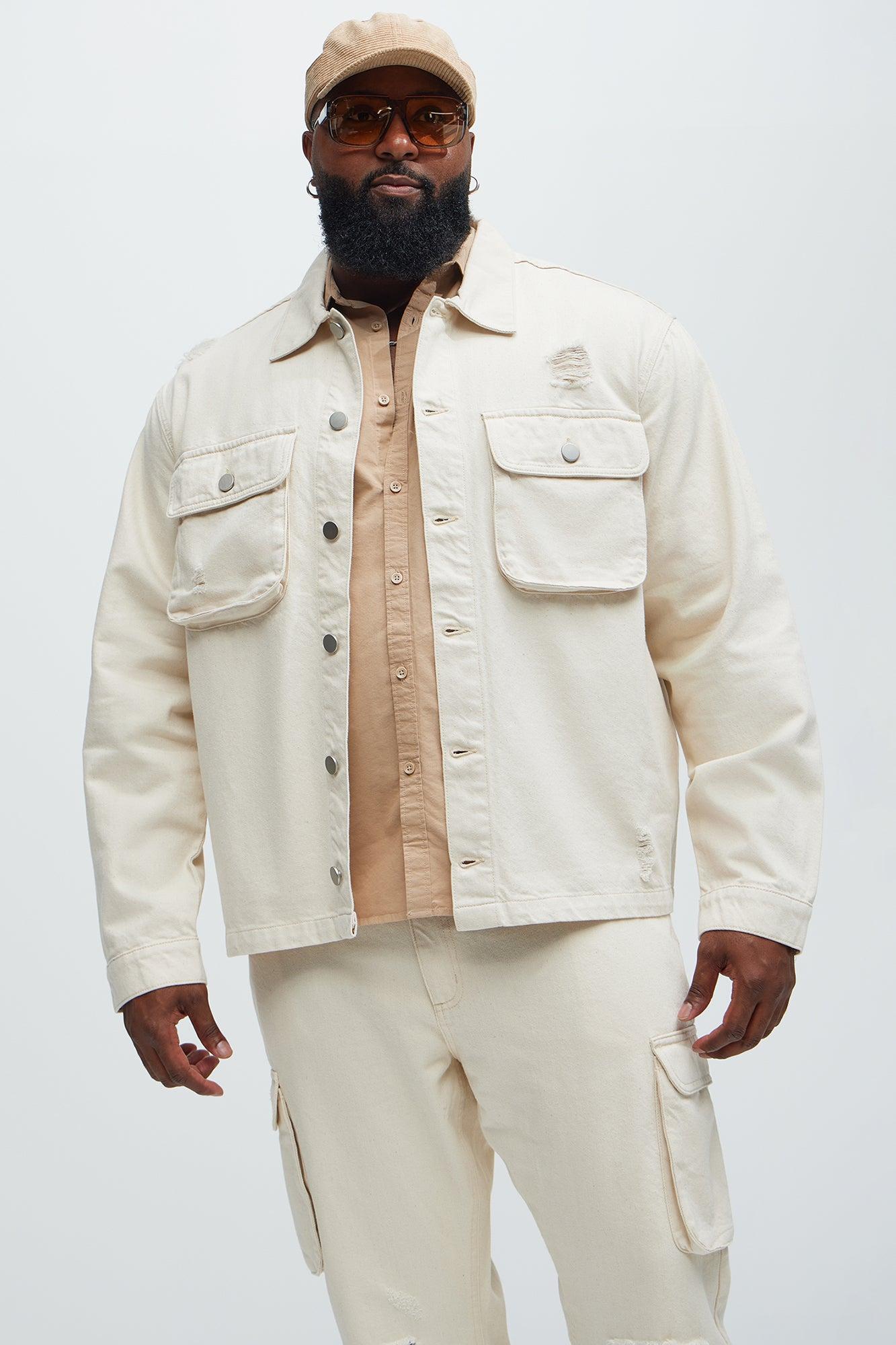 Benson Distressed Work Jacket - Cream Product Image