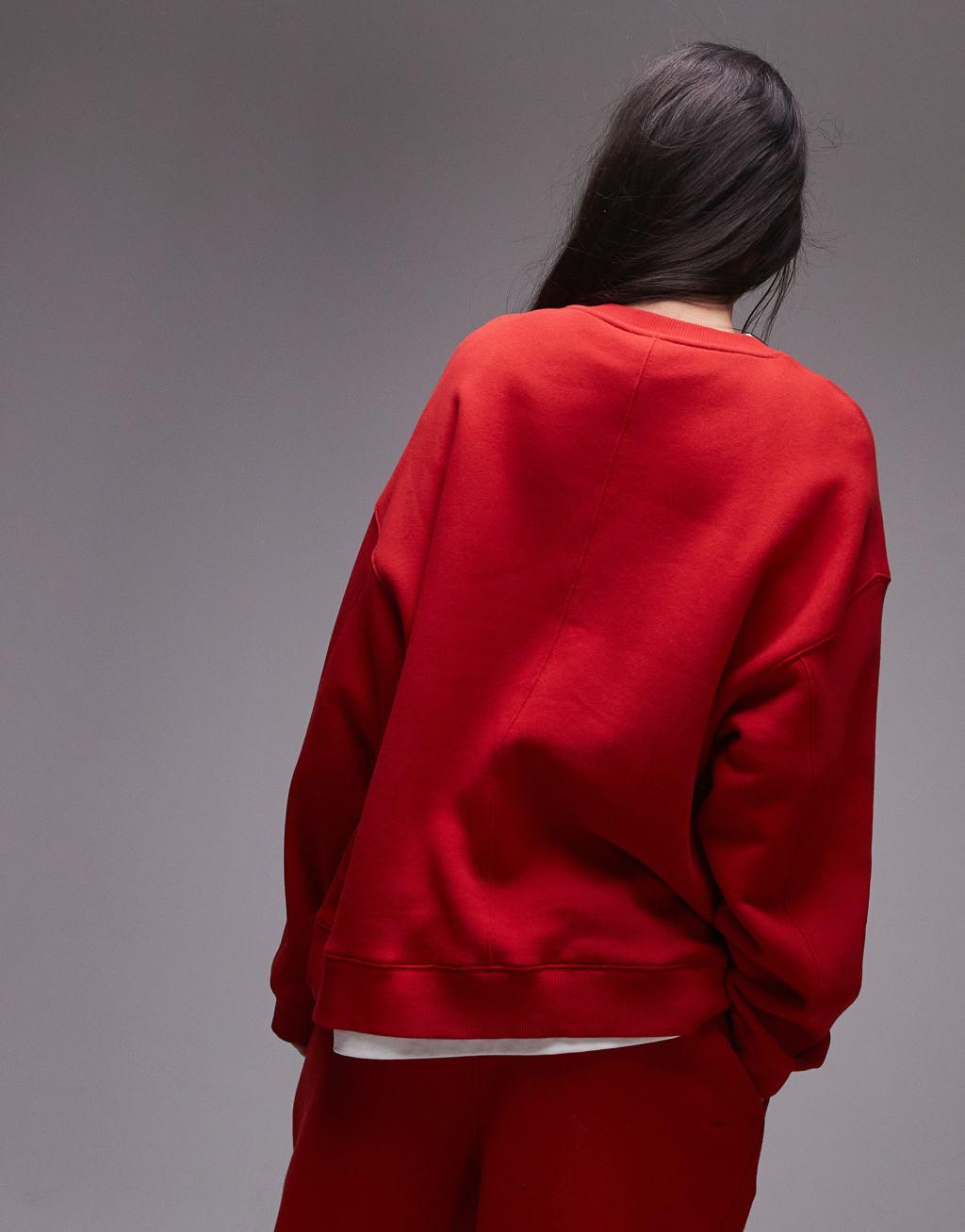 Topshop premium seam detail sweat in red Product Image