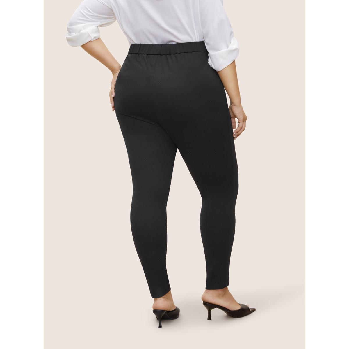 Plus Size Plain Pocket Elastic Waist High Rise Pants Women Black Basics Skinny High Rise Everyday Pants BloomChic 22-24/3X Product Image