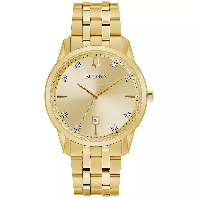 Bulova Mens Diamond Accent Gold-Tone Stainless Steel Watch - 97D123K Gold Tone Product Image