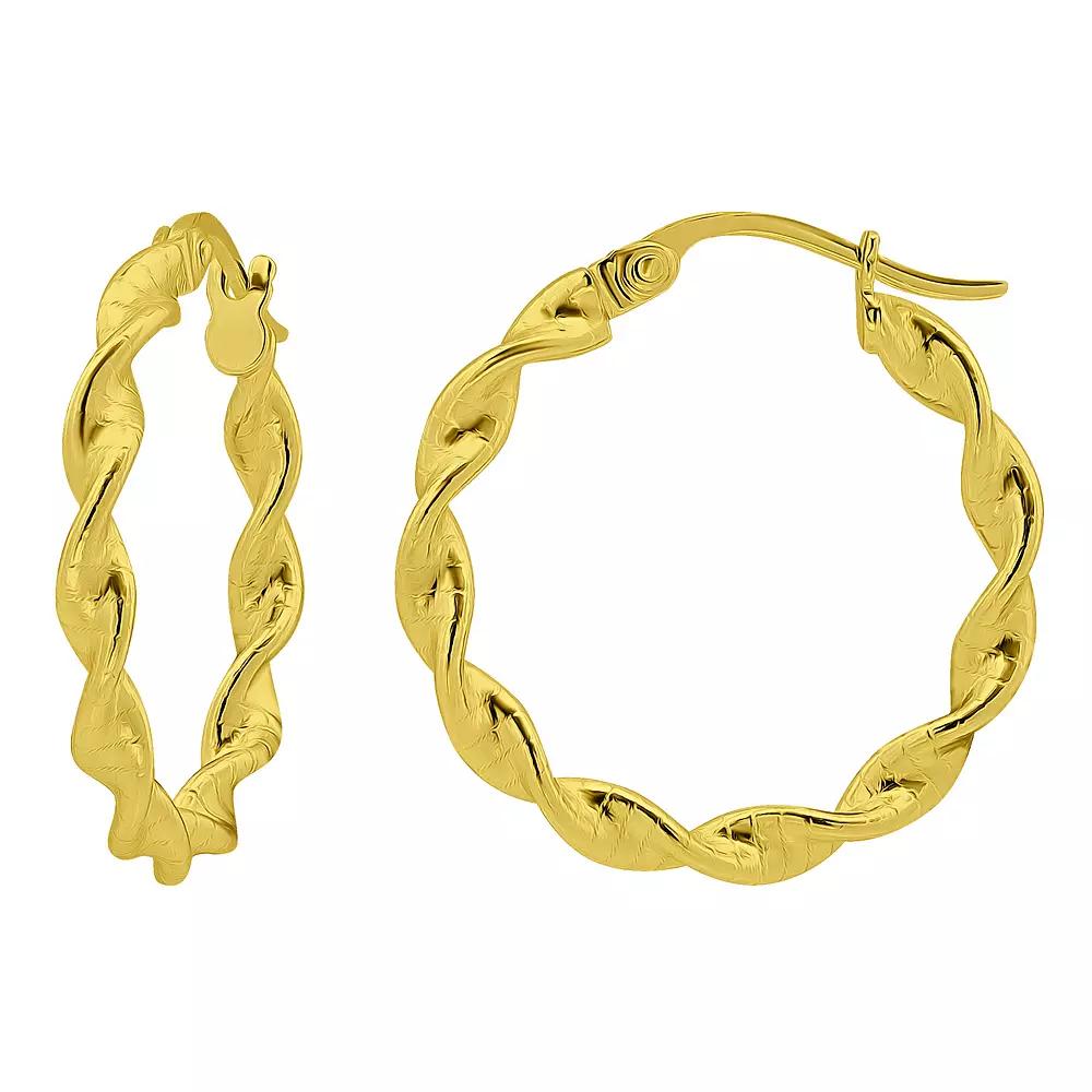 Aleure Precioso Sterling Silver Twist Hoop Earrings, Women's, Size: 25MM, Gold Tone Product Image