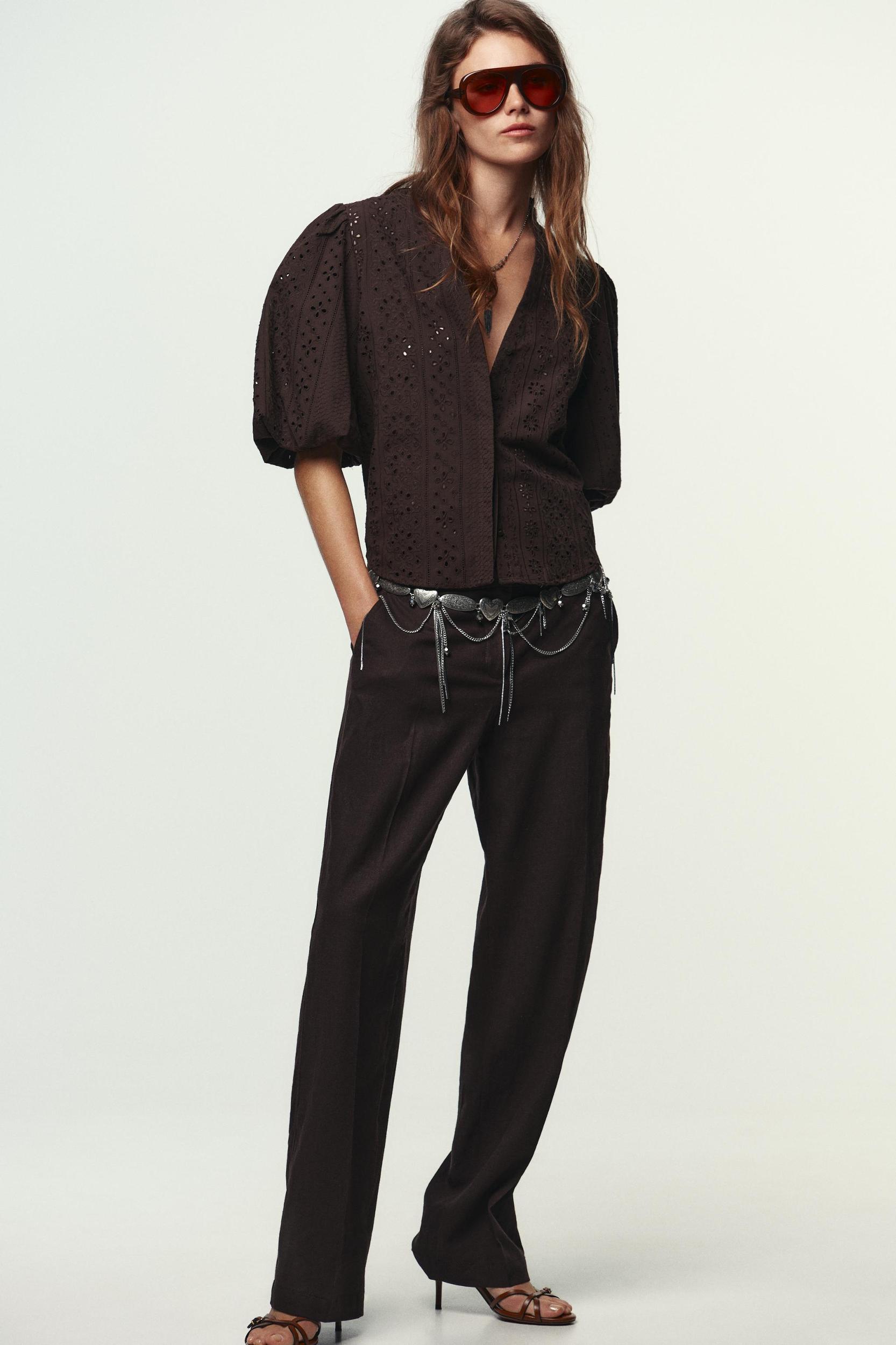 PUFF SLEEVE SHIRT WITH PERFORATED EMBROIDERY Product Image