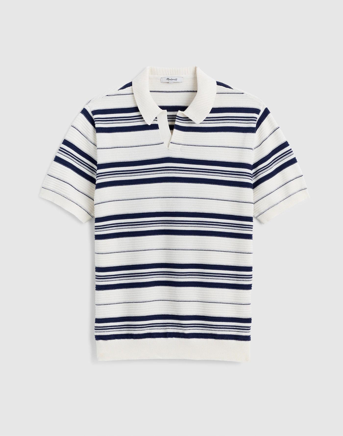 Striped Johnny-Collar Sweater Polo Product Image