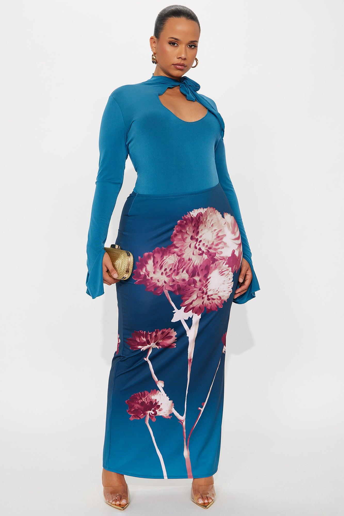 Silent Drama  Long Sleeve Mock Neck Bodysuit - Teal Female Product Image