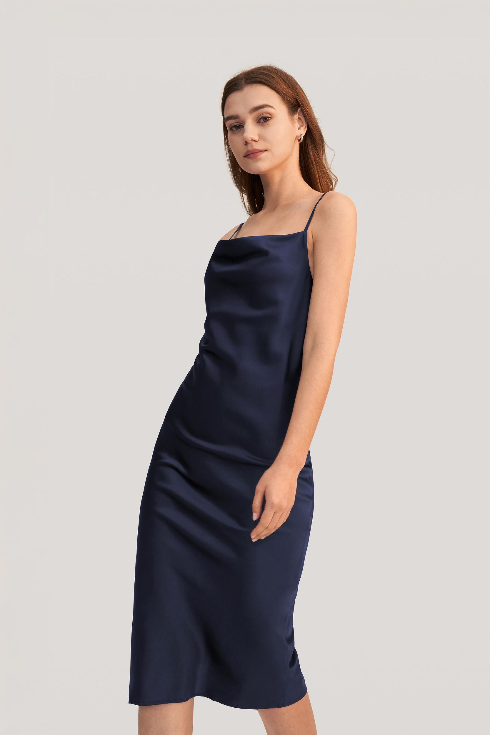 LILYSILK Silk Summer Dresses Women's Cowl Neck Romantic Azure XS Product Image