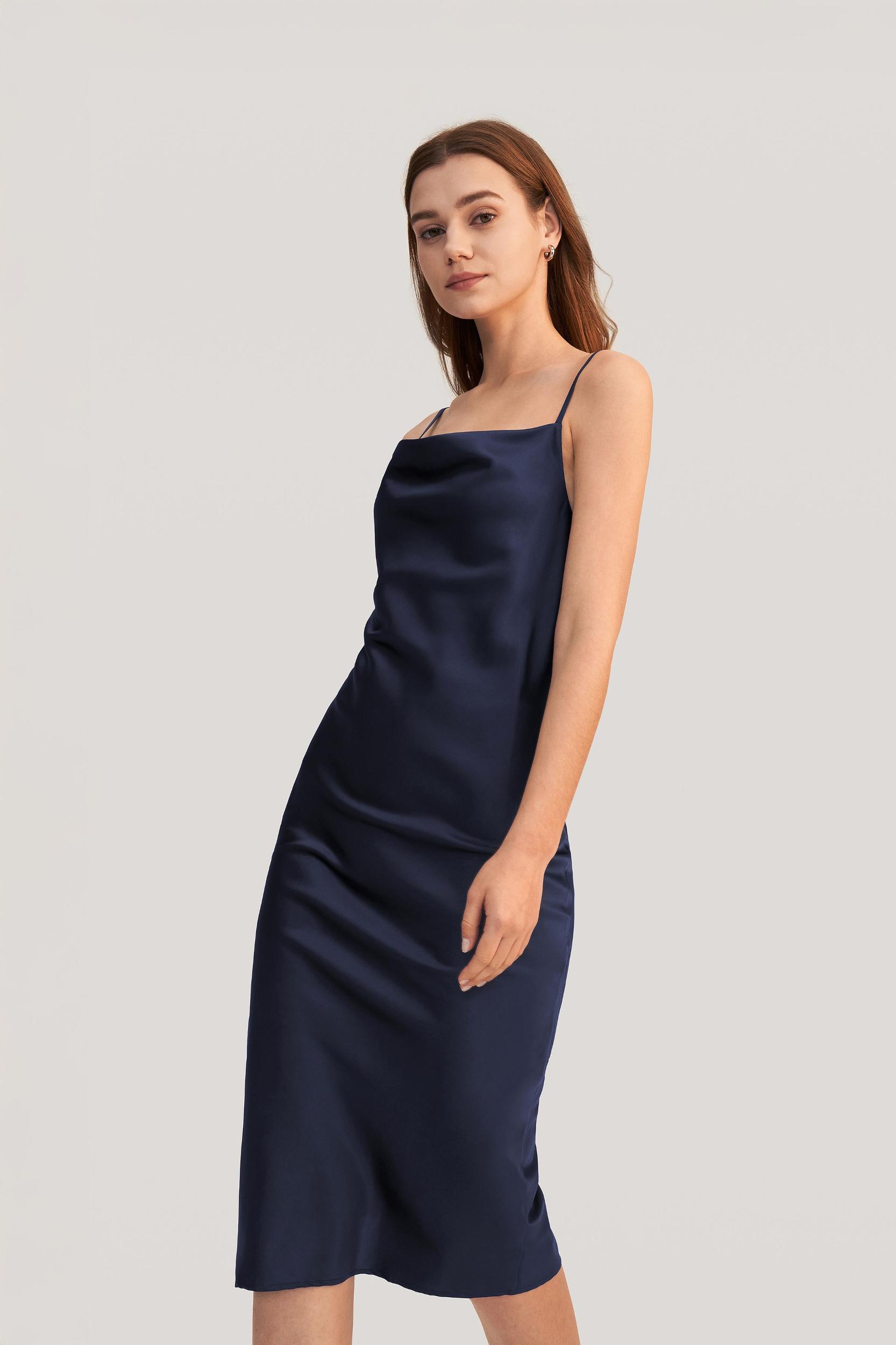 LILYSILK Silk Summer Dresses Women's Cowl Neck Romantic Azure XS Product Image