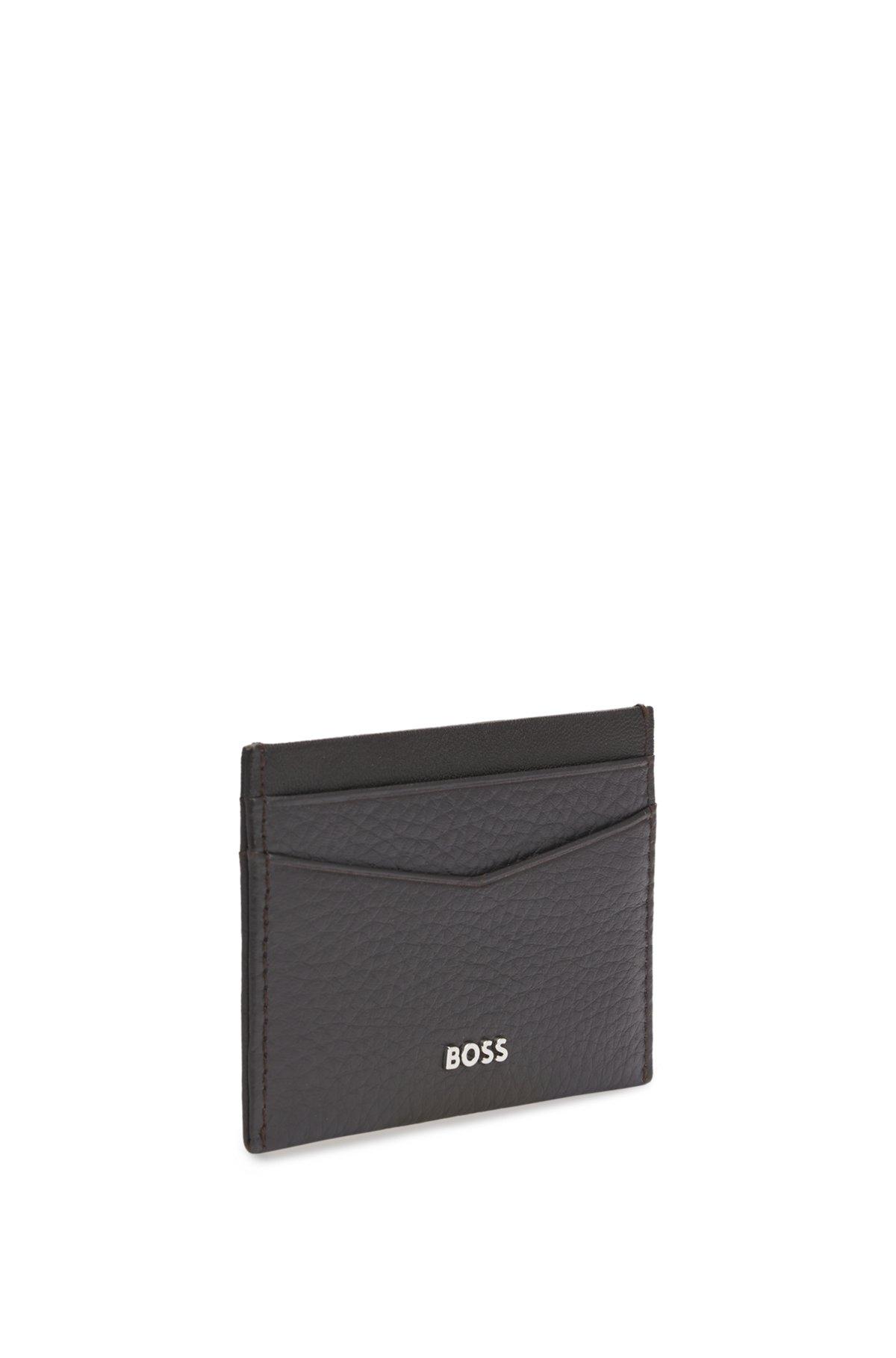 Logo-lettering card holder in grained leather Product Image