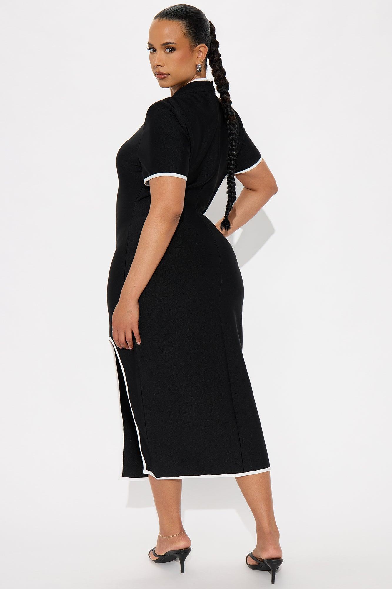 Worth It Collar Bandage Midi Dress - Black/White Female Product Image